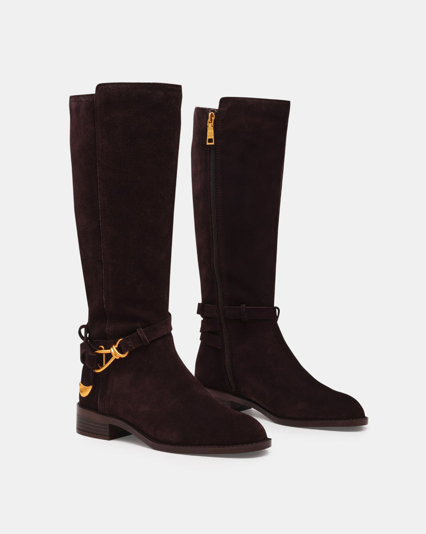 XTREME 時尚結飾扣帶長靴-絨咖啡