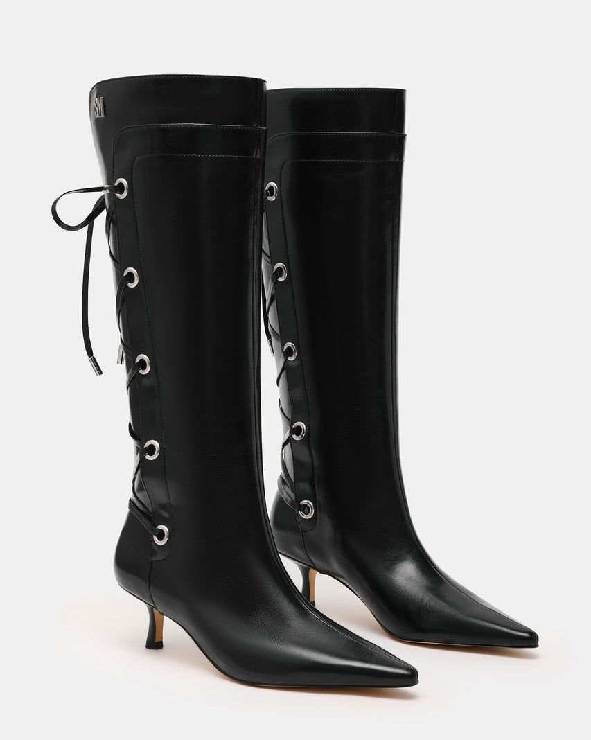 BALLPARK 後綁帶造型細跟長靴-黑色