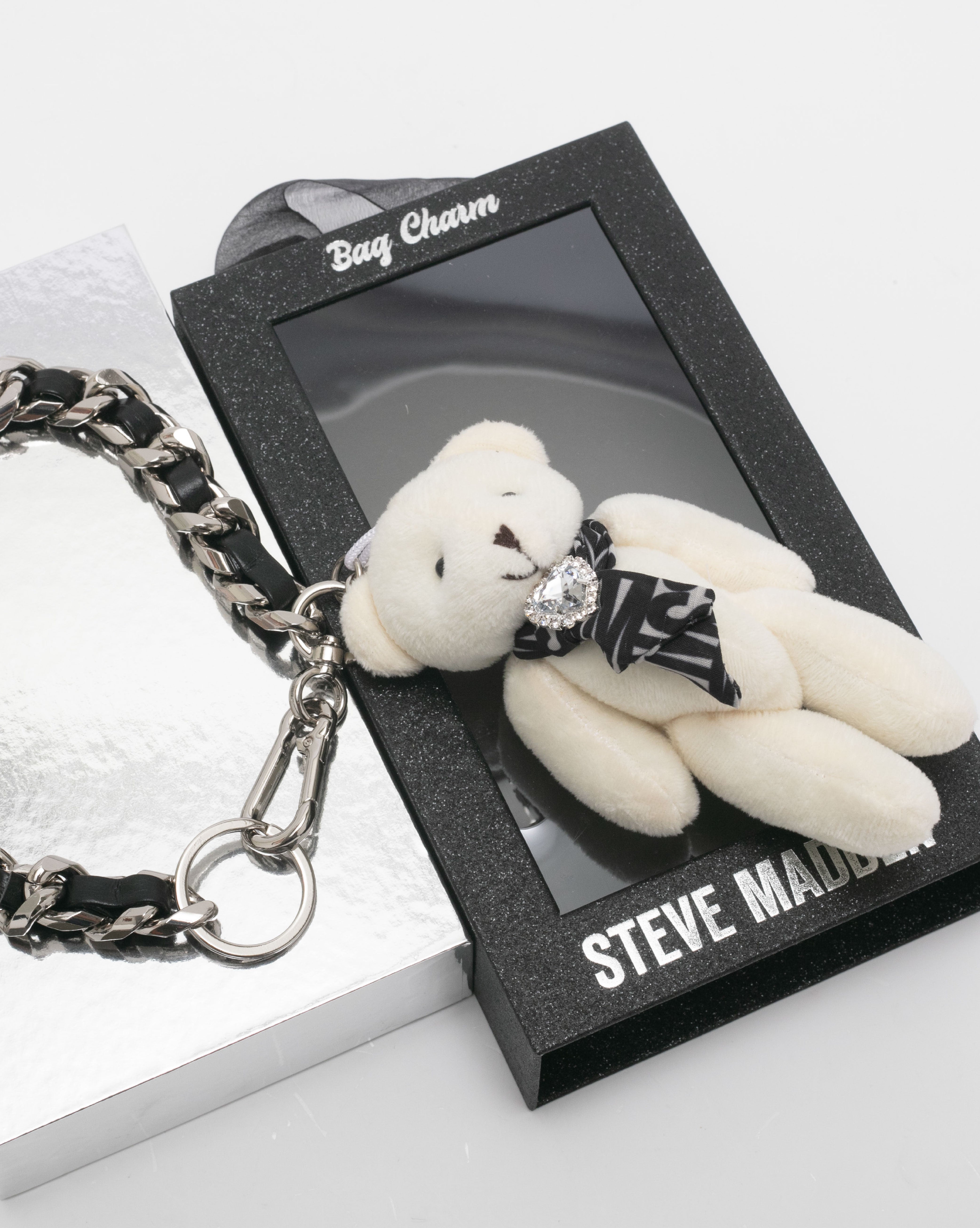 BBEAR-G 毛絨泰迪鍊條吊飾-銀色