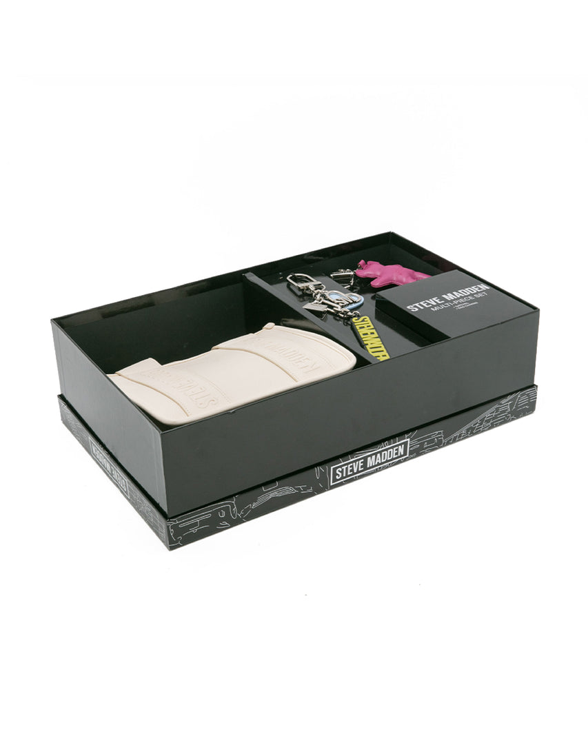 素面LOGO寬背帶雙吊飾禮盒-米色