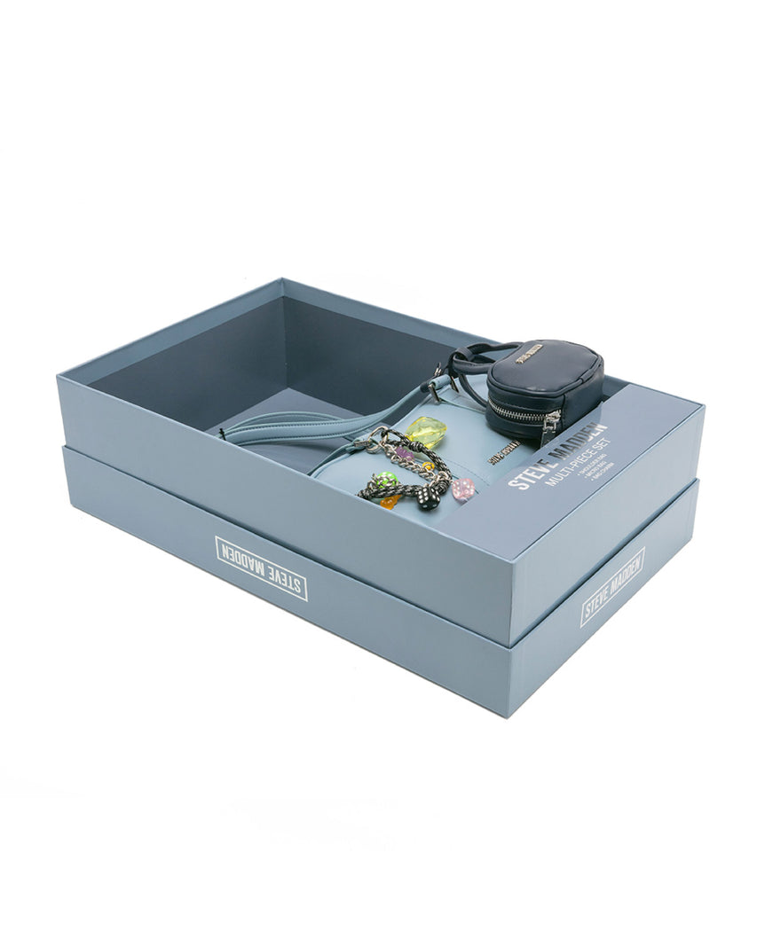 潮流撞色耳機包/法棍肩背包禮盒-藍色