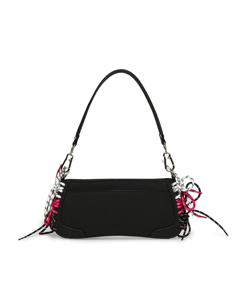 BSENNA 三色綁帶造型寬帶斜背包-黑色