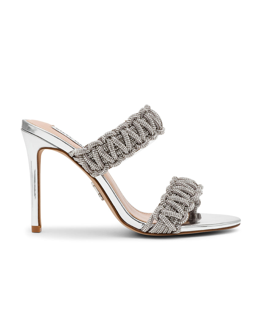 THERESIA 奢華閃鑽編織雙帶涼跟鞋 -銀色