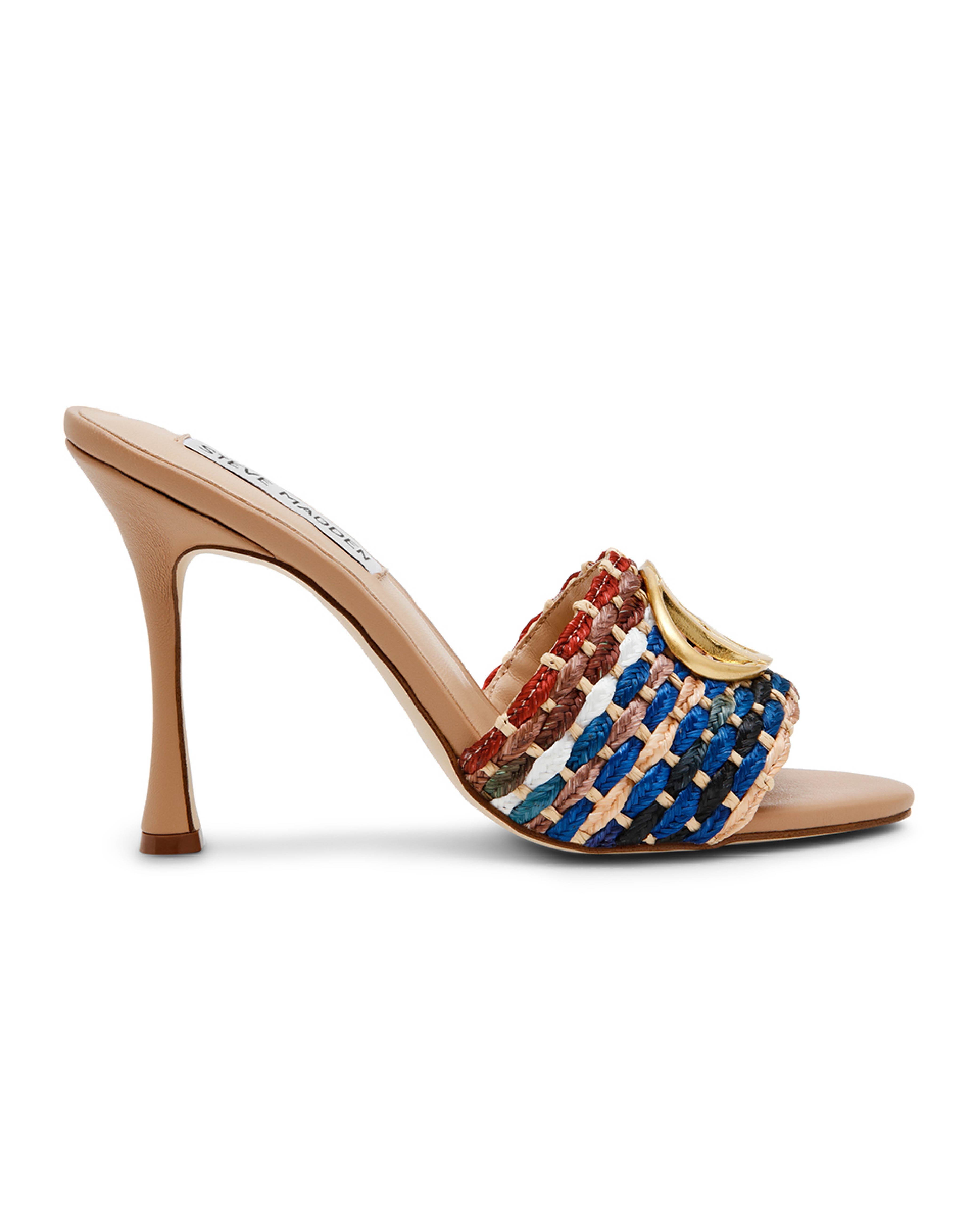DAPPERY 多彩草編高跟裸跟鞋-多彩