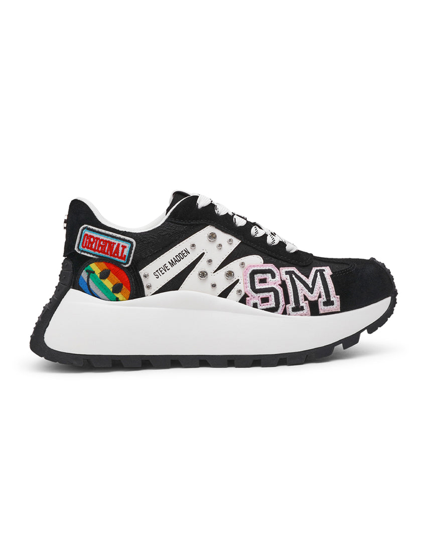 SUPERCAMPO-P 潮流刺繡布貼運動休閒鞋-黑色