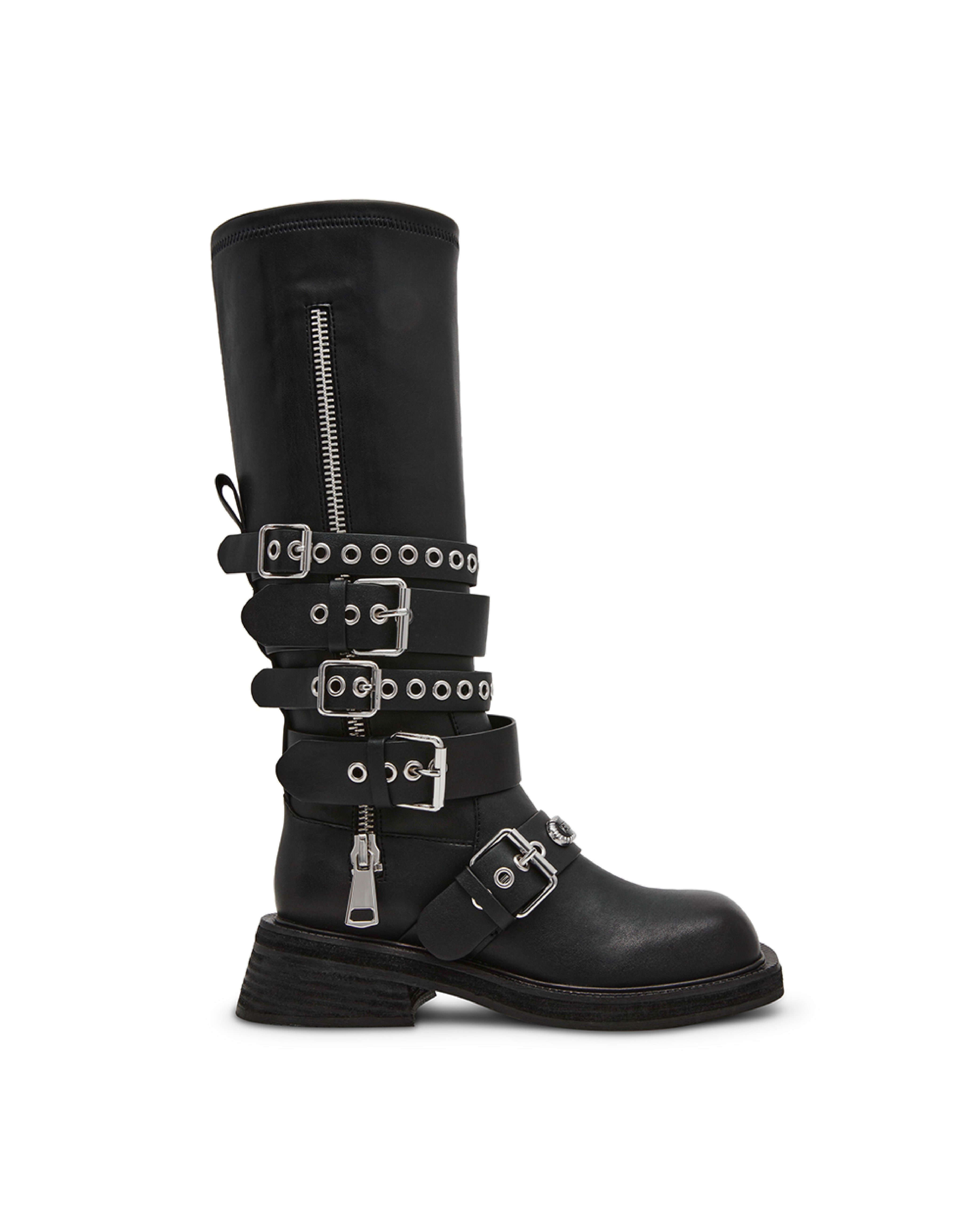 KANNONBALL 率性層次扣帶造型長靴-黑色