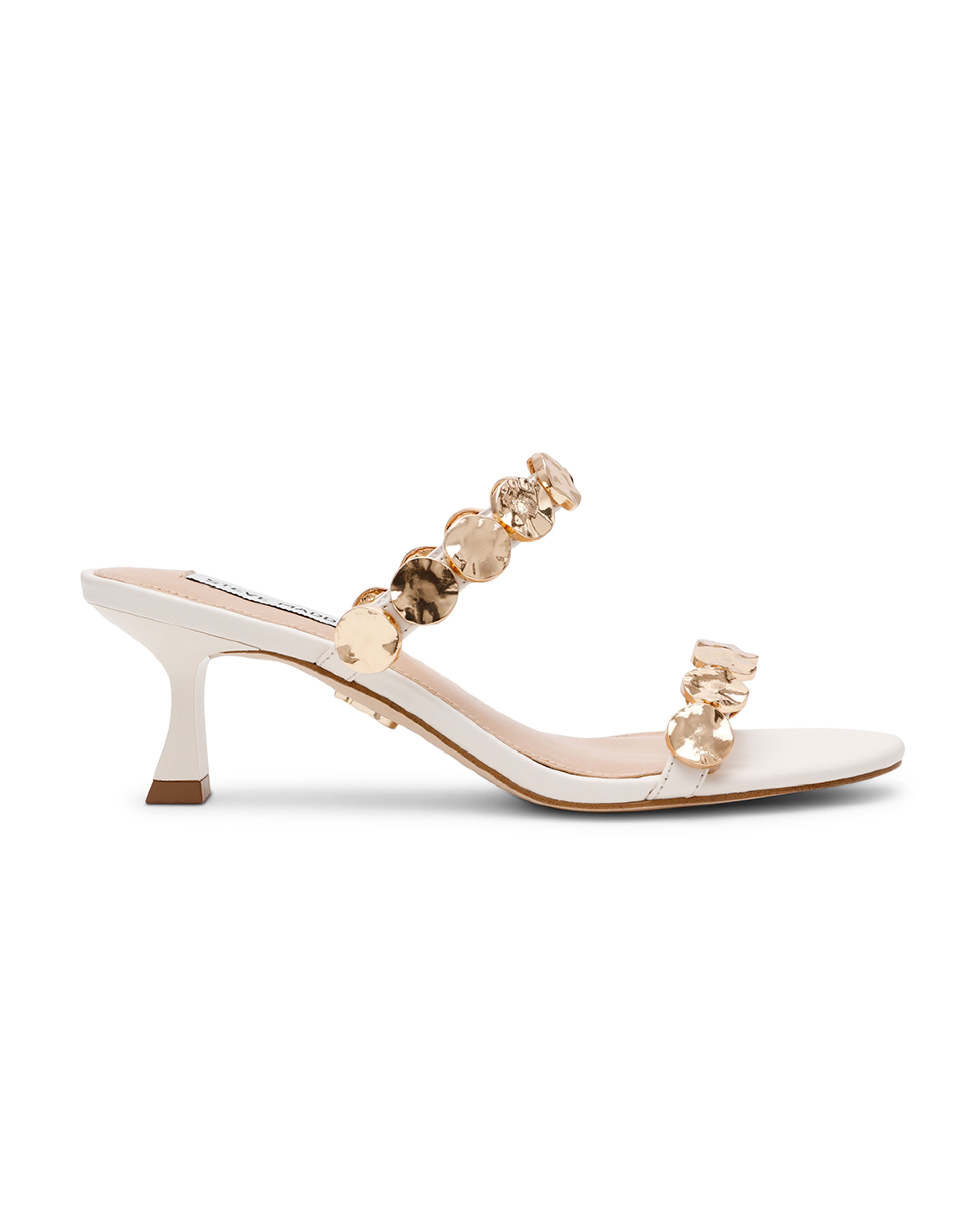 ANNIKA 圓形金釦雙帶涼跟鞋-白色