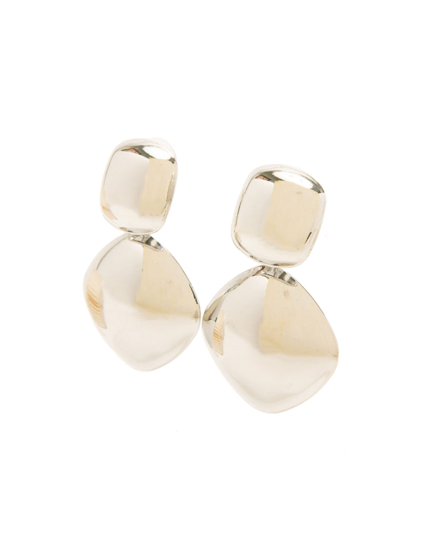 方塊菱形垂墜耳環-銀色