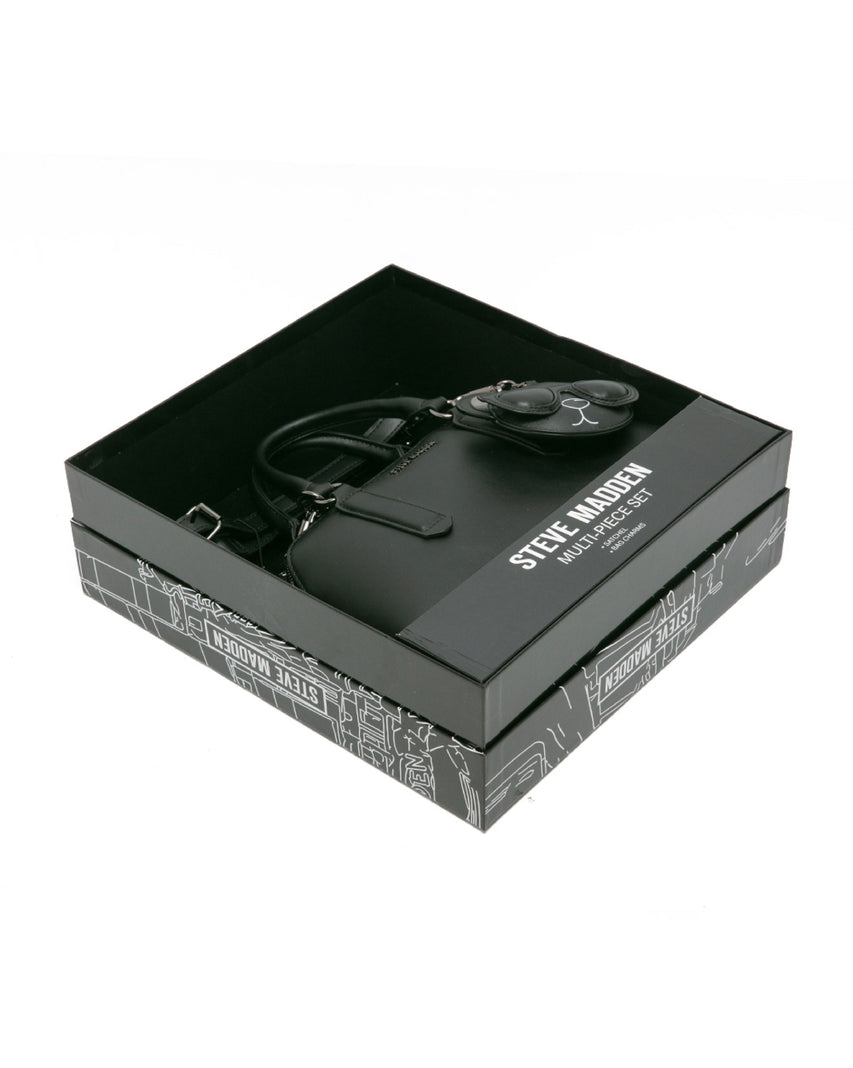 潮流小熊雙吊飾/素面兩用包禮盒-黑色