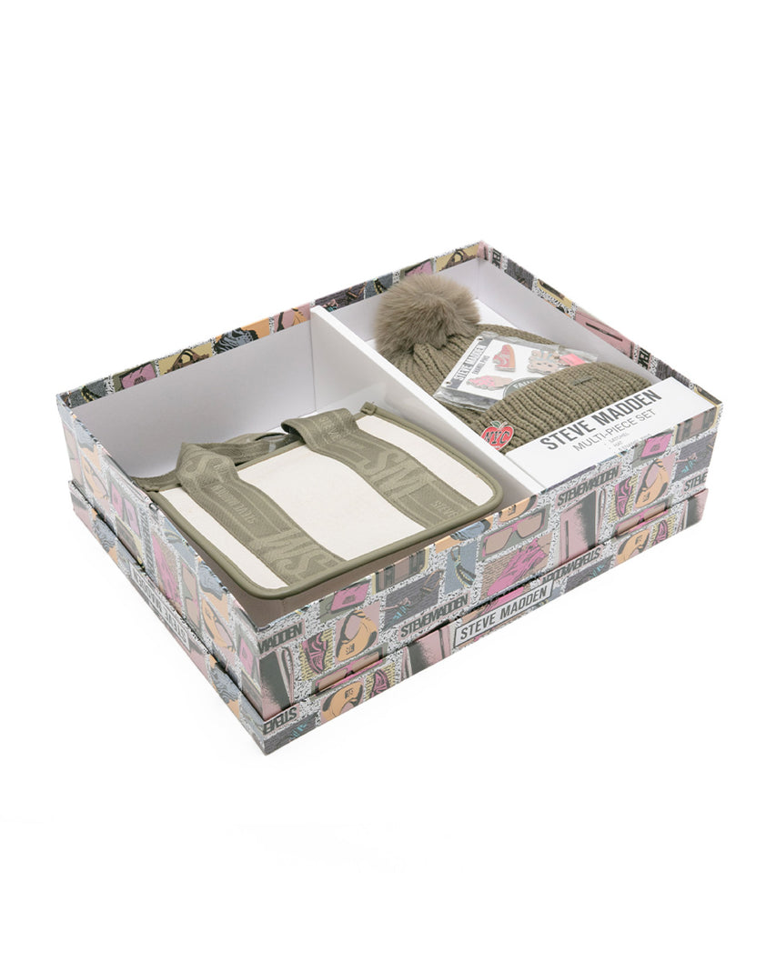 LOGO寬帶兩用包/潮流徽章毛帽禮盒-墨綠色