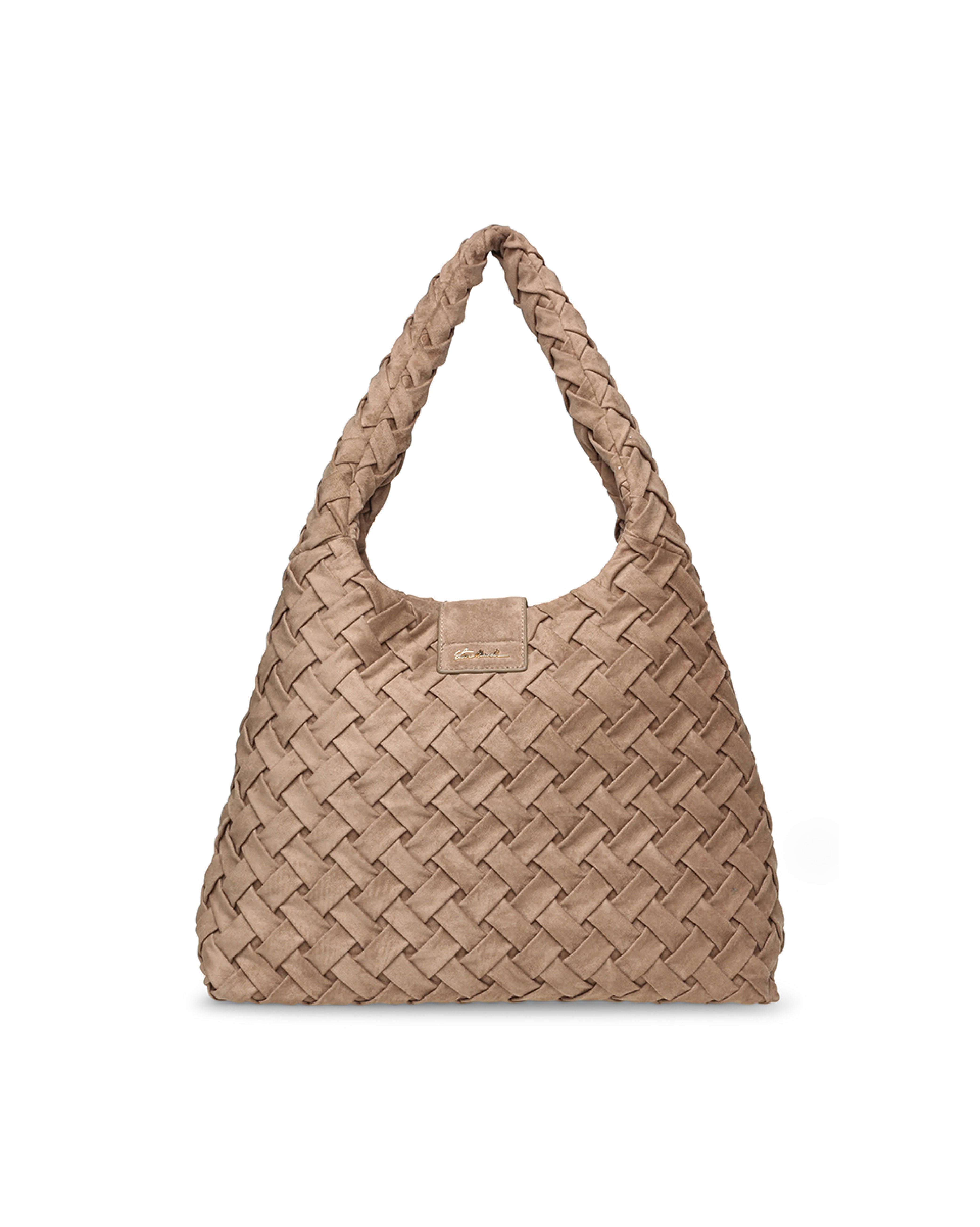 BRHIANON 素面磁釦編織托特包-卡其色