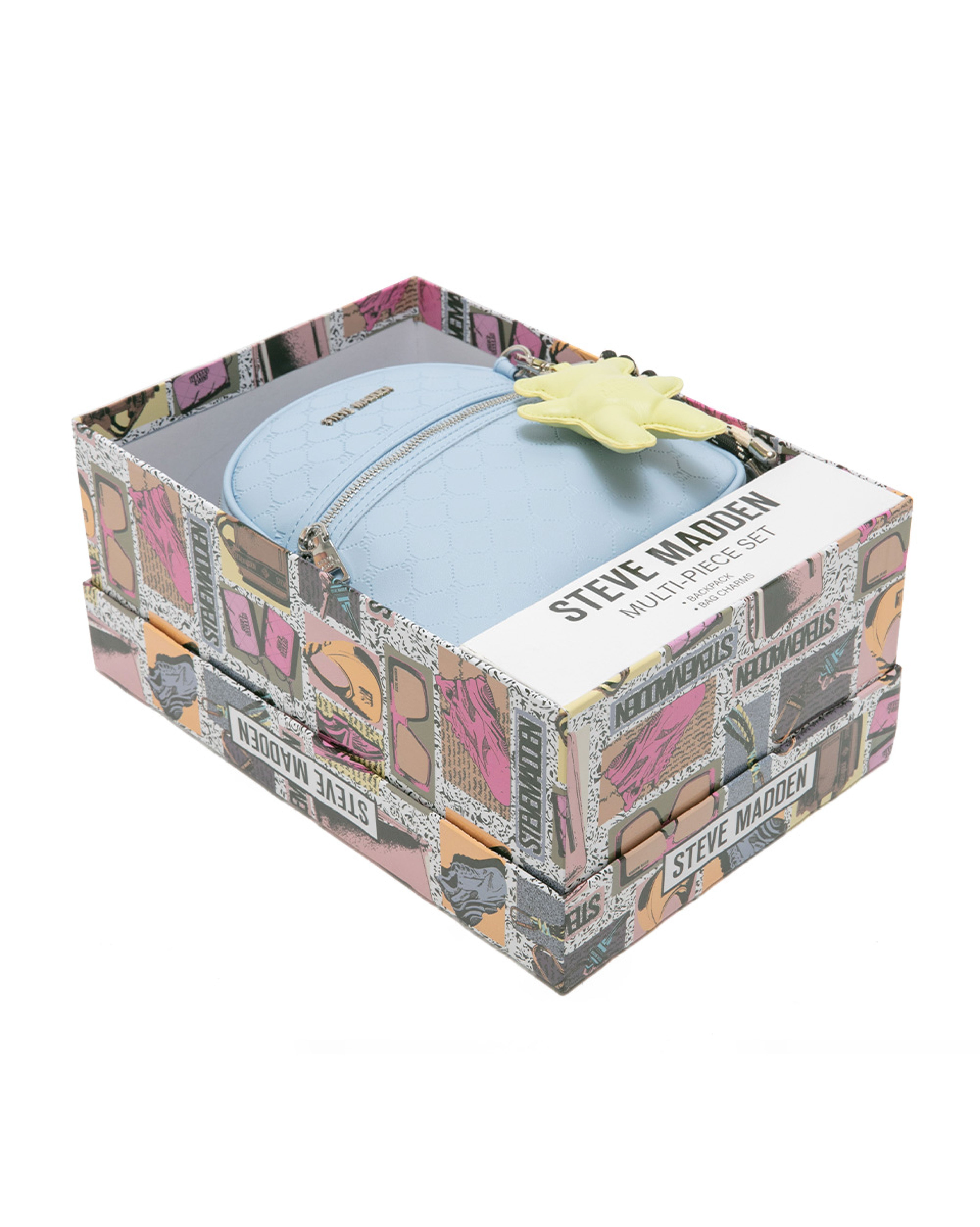 童趣雙吊飾/菱格紋後背包禮盒-藍色