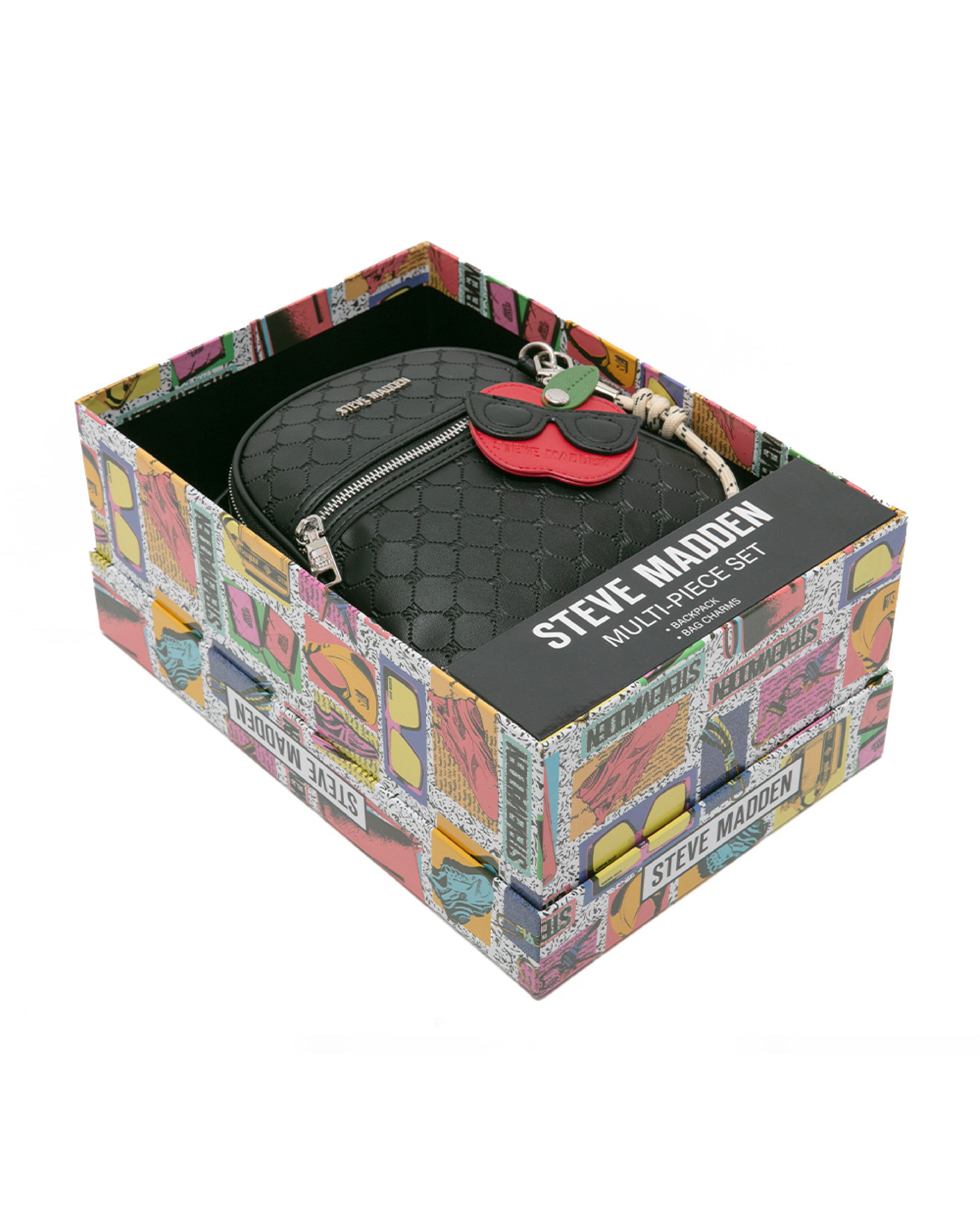 童趣雙吊飾/菱格紋後背包禮盒-黑色