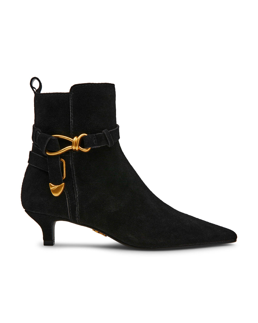 ROLLER 時尚結飾扣帶低跟中筒靴-絨黑