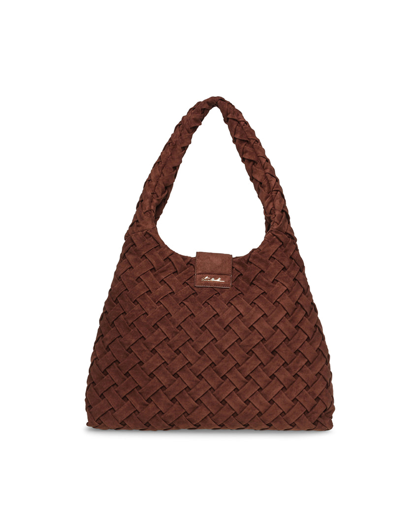 BRHIANON 素面磁釦編織托特包-咖啡色