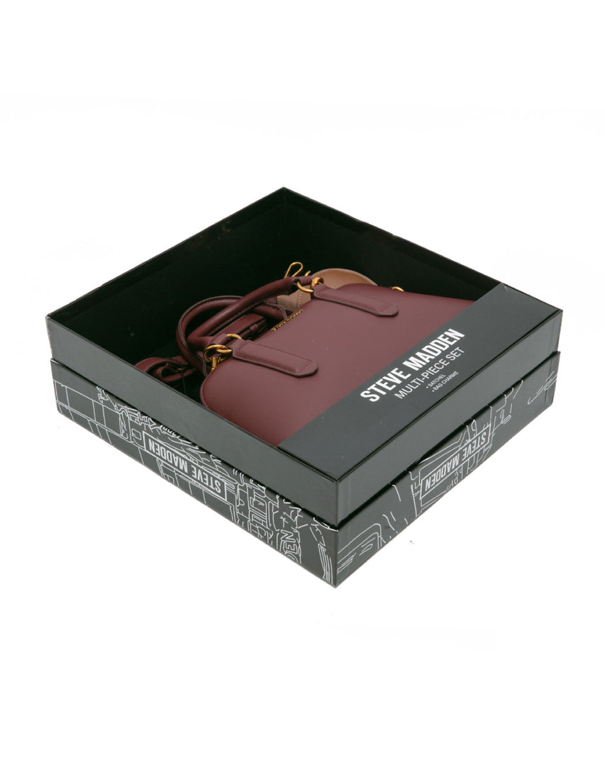 潮流小熊雙吊飾/素面兩用包禮盒-酒紅色