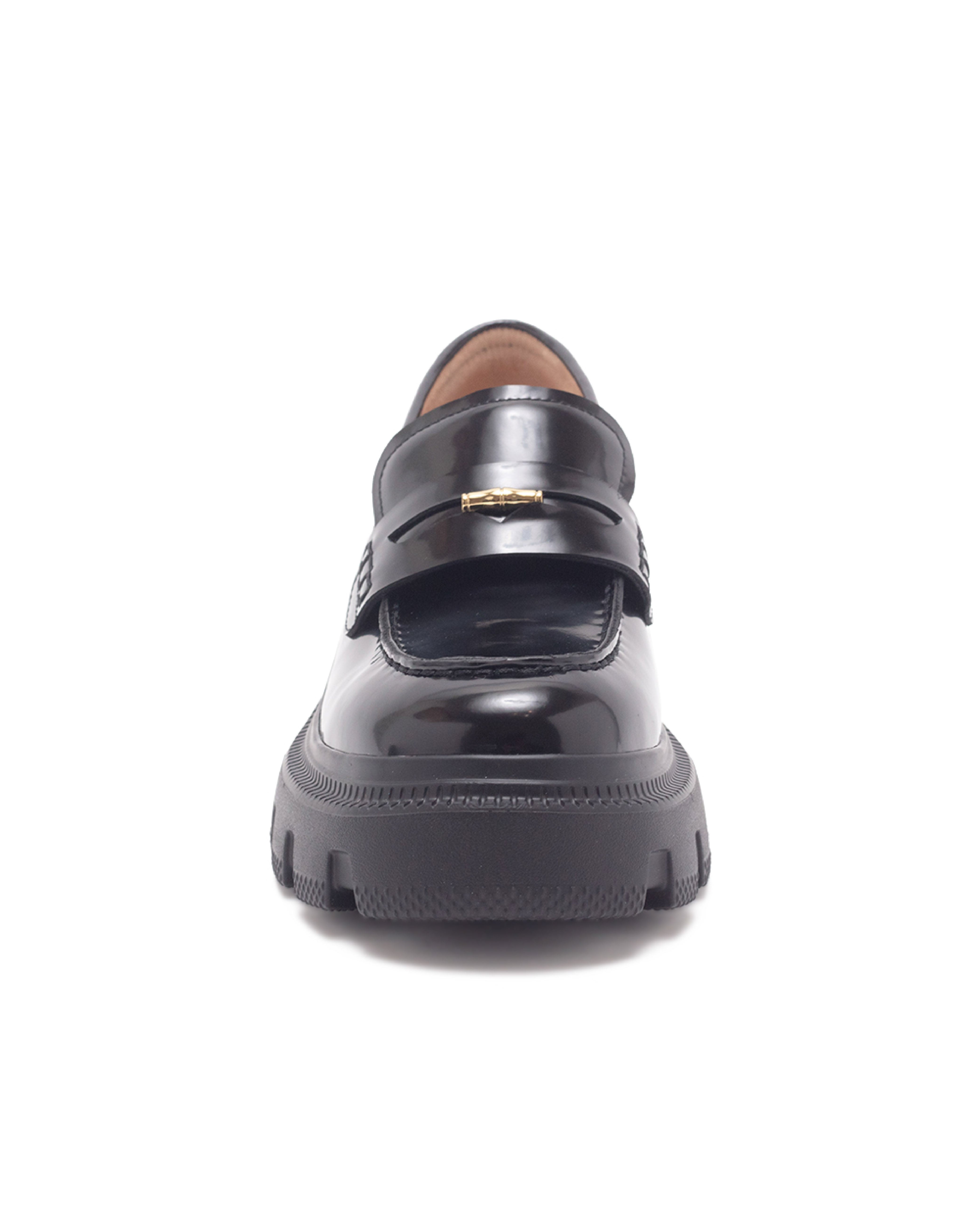 TWLANY 素面厚底金屬扣飾樂福鞋-鏡黑