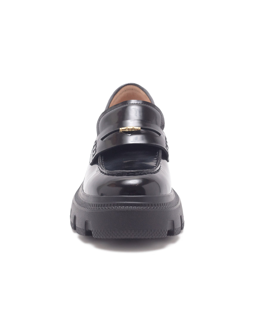 TWLANY 素面厚底金屬扣飾樂福鞋-鏡黑