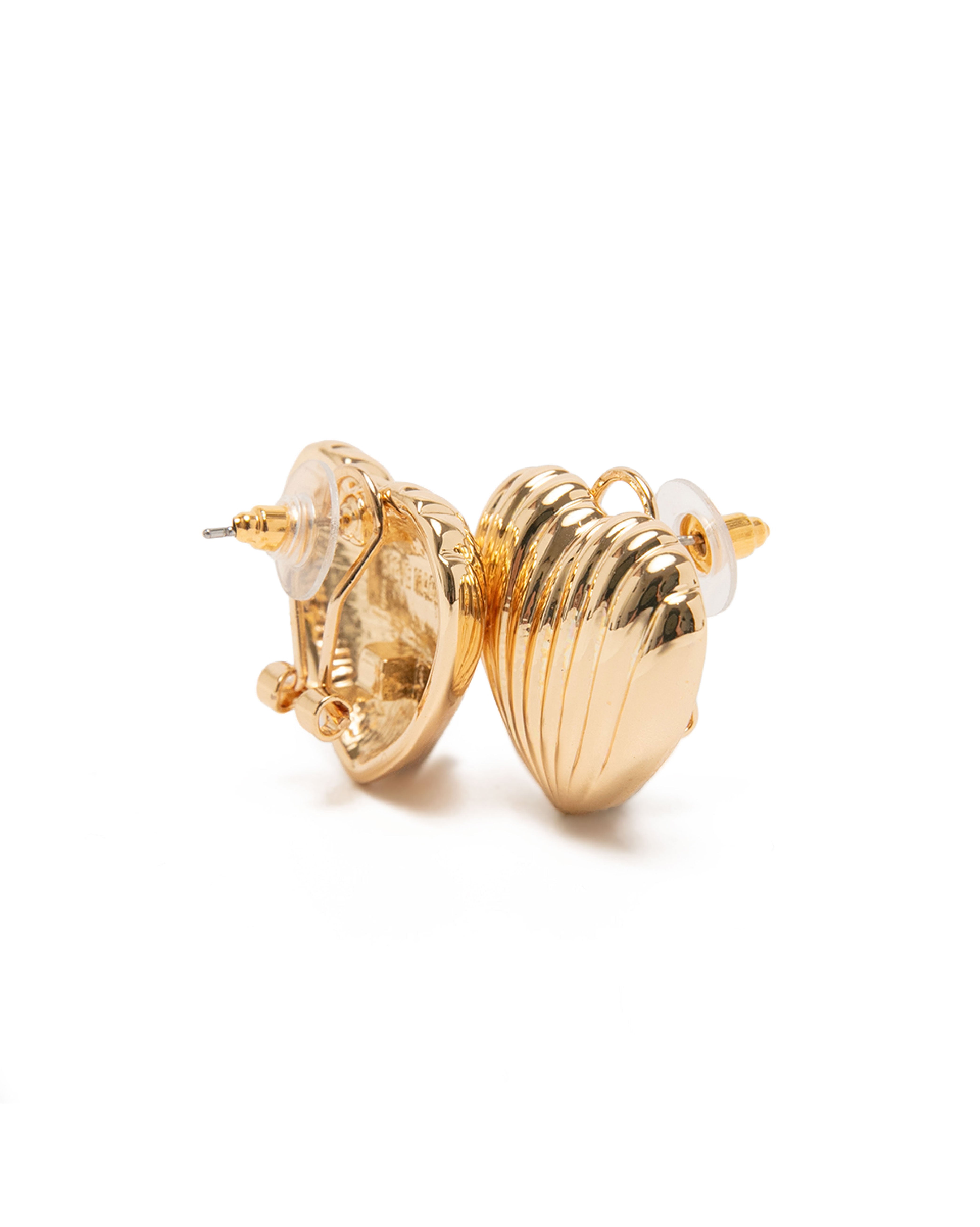 簡約直條紋愛心耳環-金色