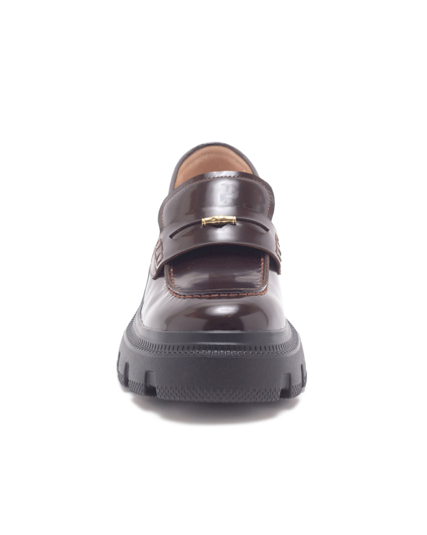 TWLANY 素面厚底金屬扣飾樂福鞋-鏡咖啡