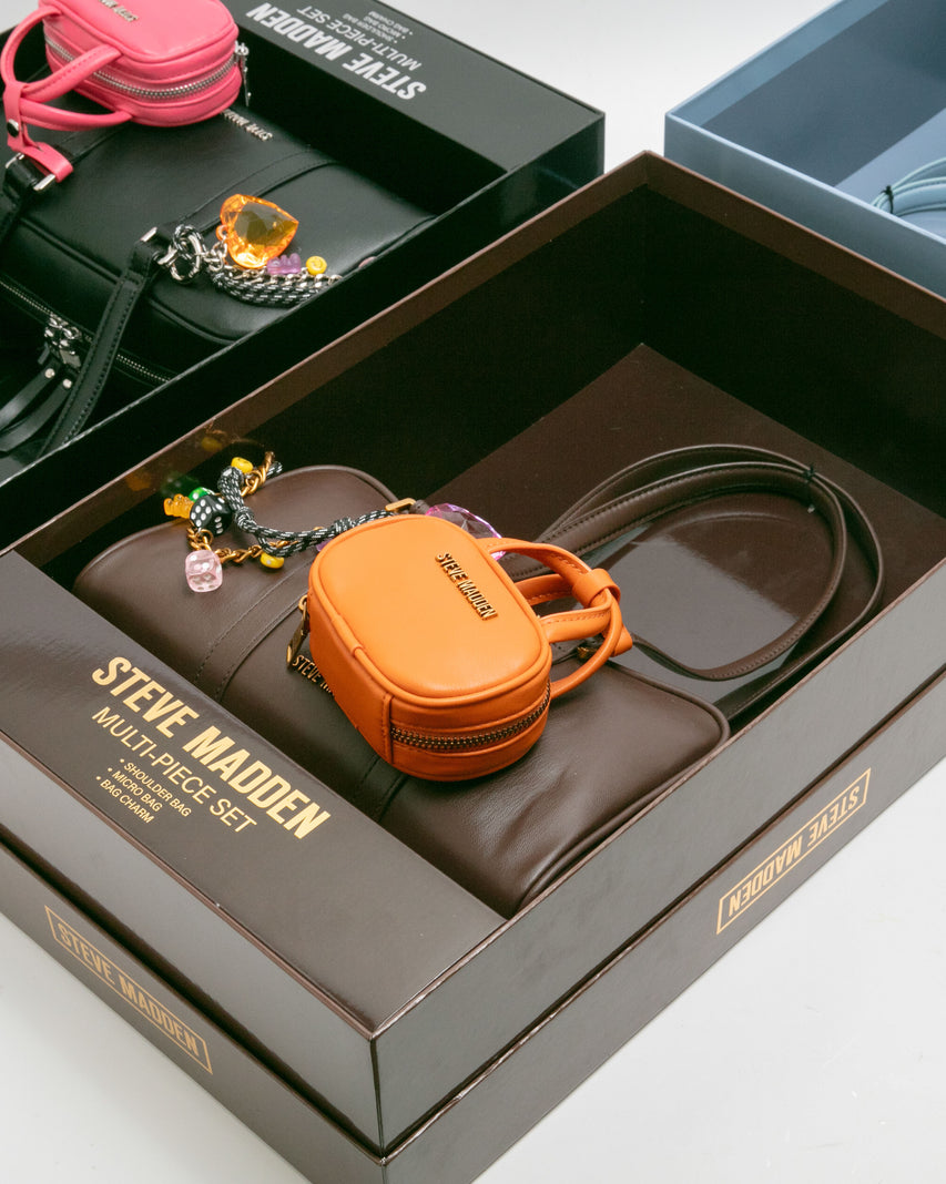 潮流撞色耳機包/法棍肩背包禮盒-咖啡色