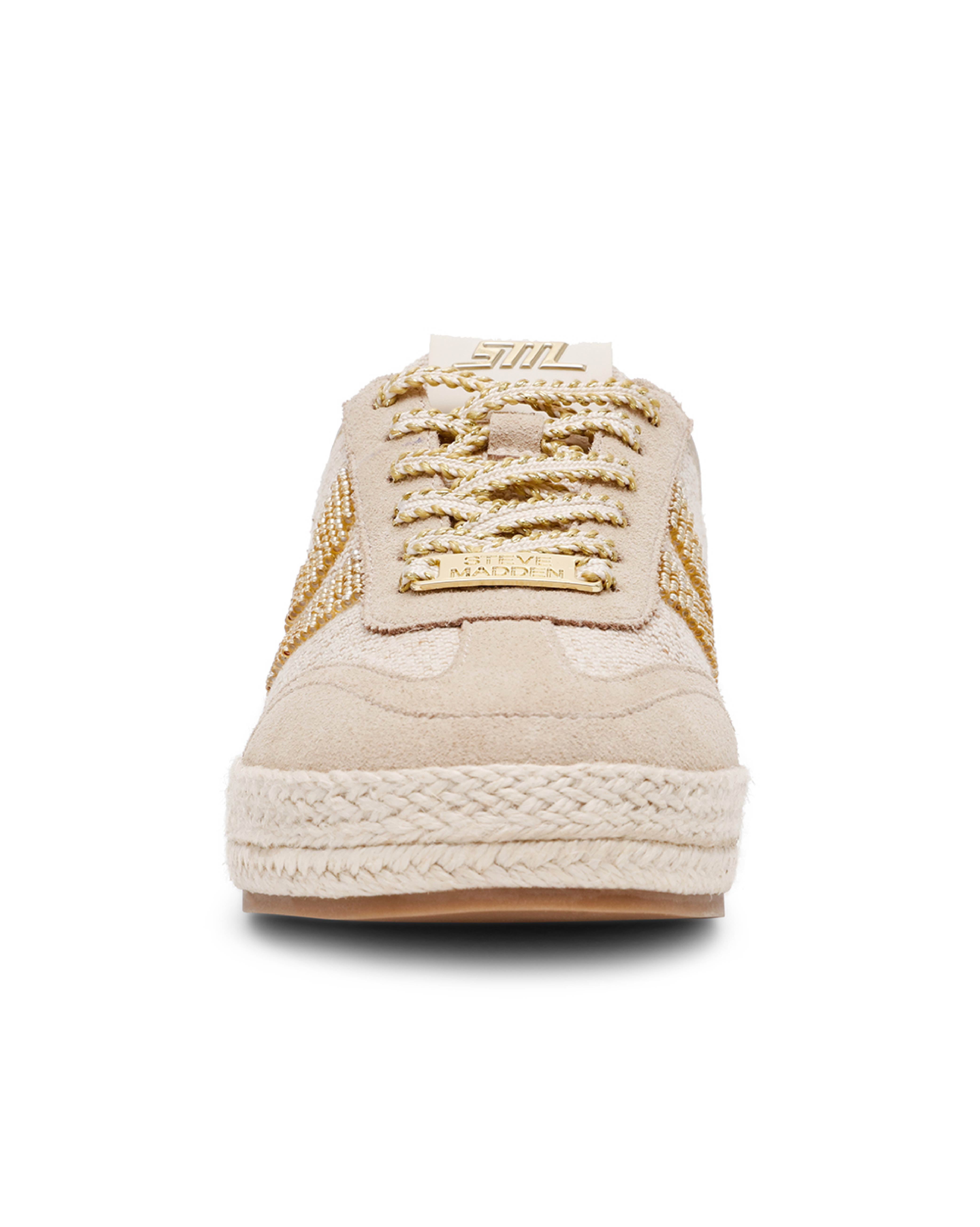 DUGOUT 串珠拼接綁帶休閒穆勒鞋-米色