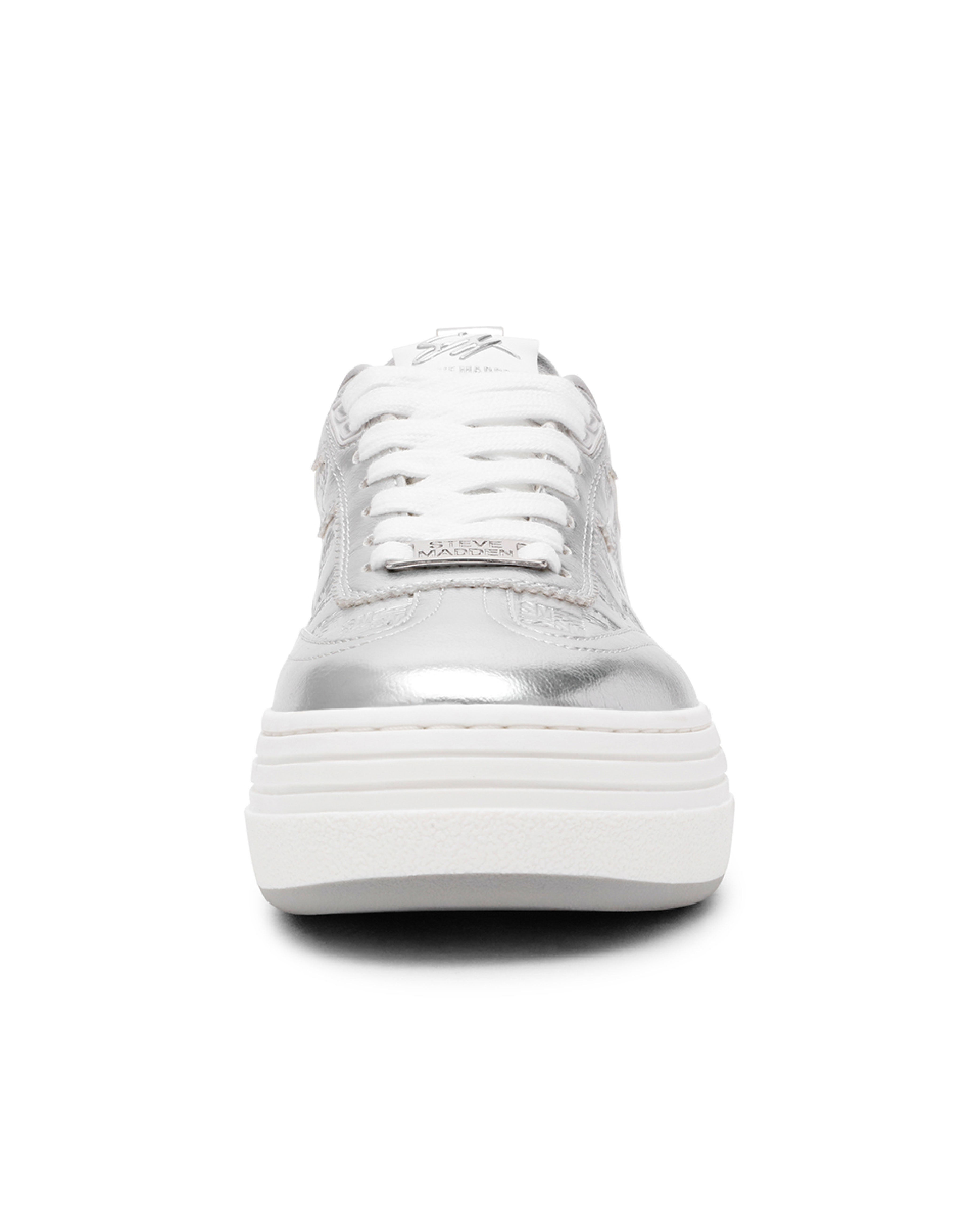 CATAPULT 棋盤LOGO素色厚底休閒鞋-銀色