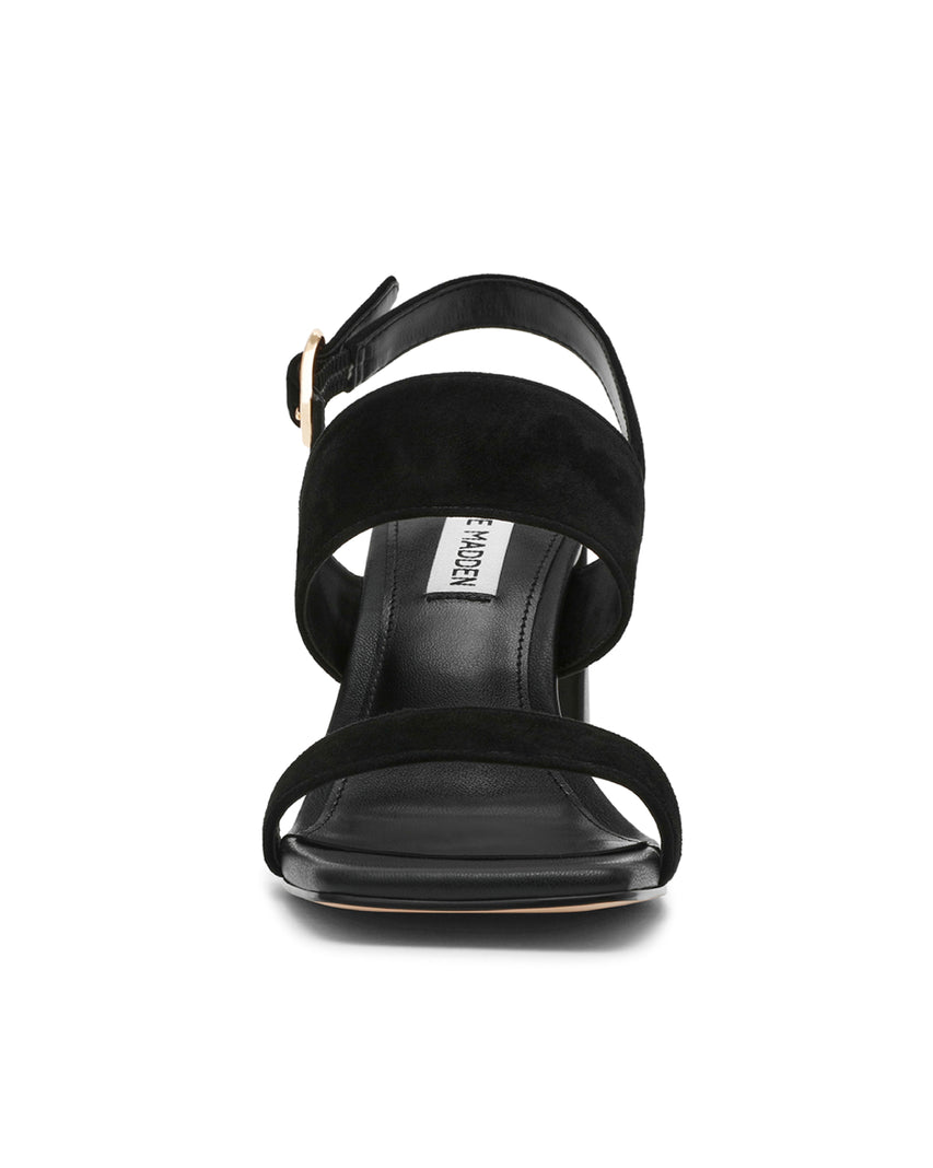 WENDIE 簡約一字雙帶粗跟涼鞋-絨黑