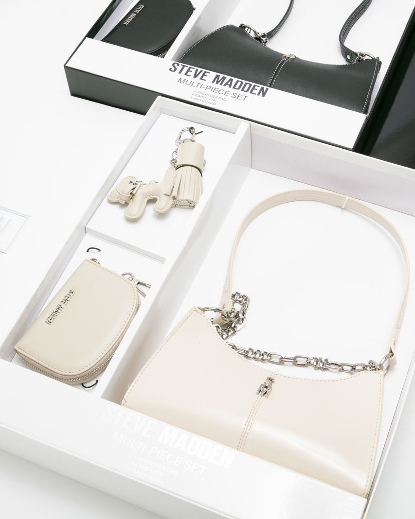 【線上獨家禮盒】雙背帶腋下包/零錢包三件禮盒組-米色