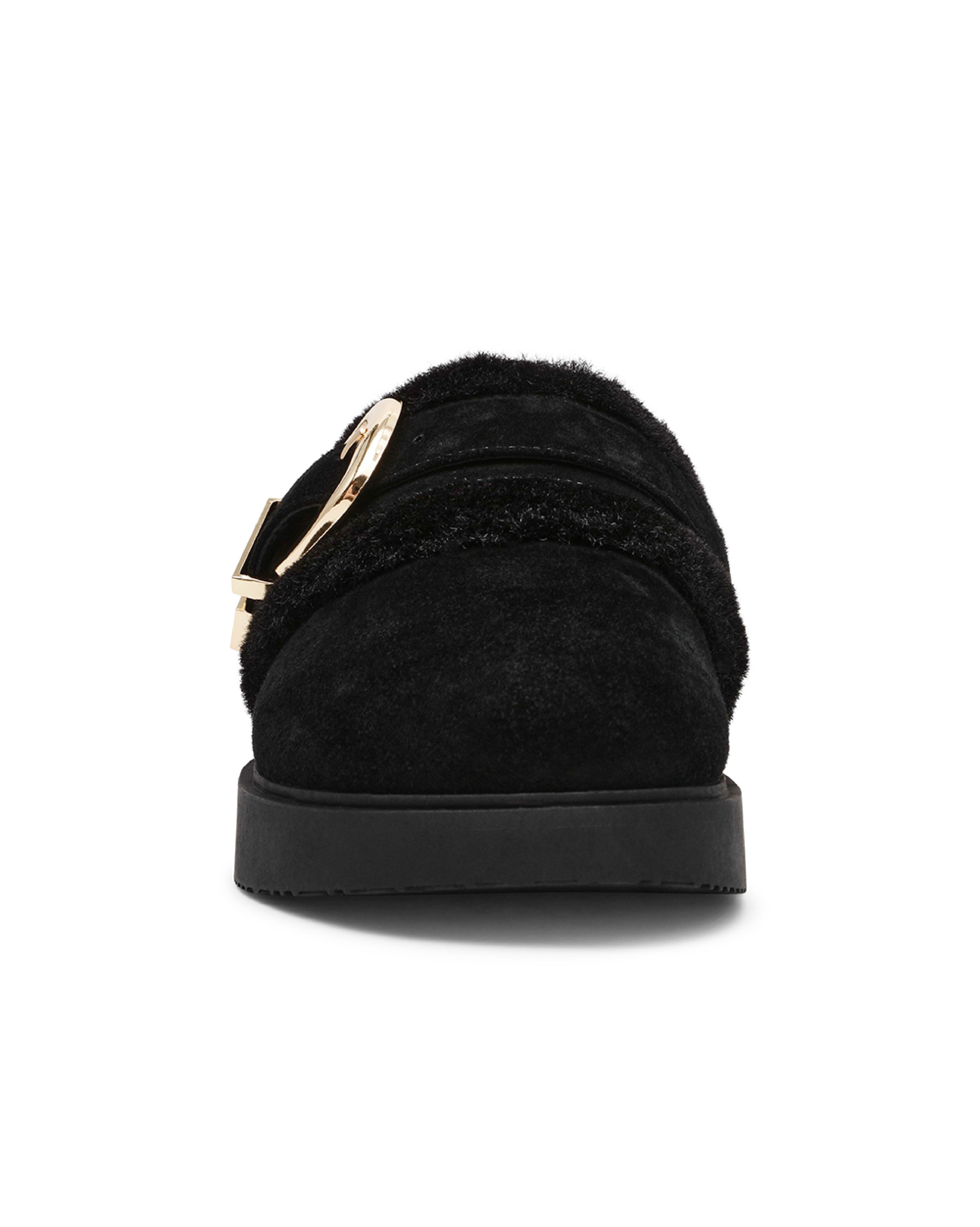 COZY UP 泰迪毛毛金屬扣飾穆勒鞋-絨黑