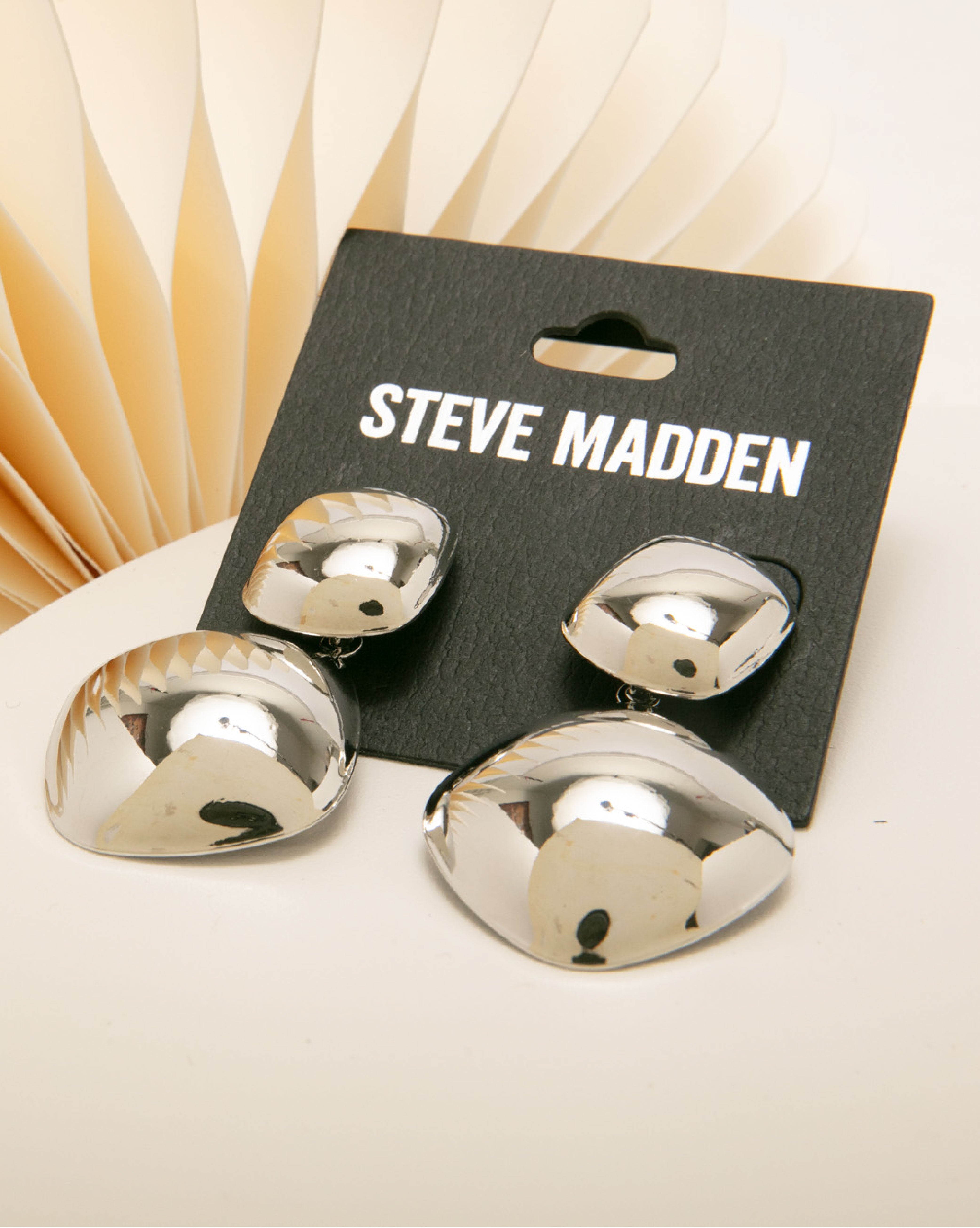 方塊菱形垂墜耳環-銀色