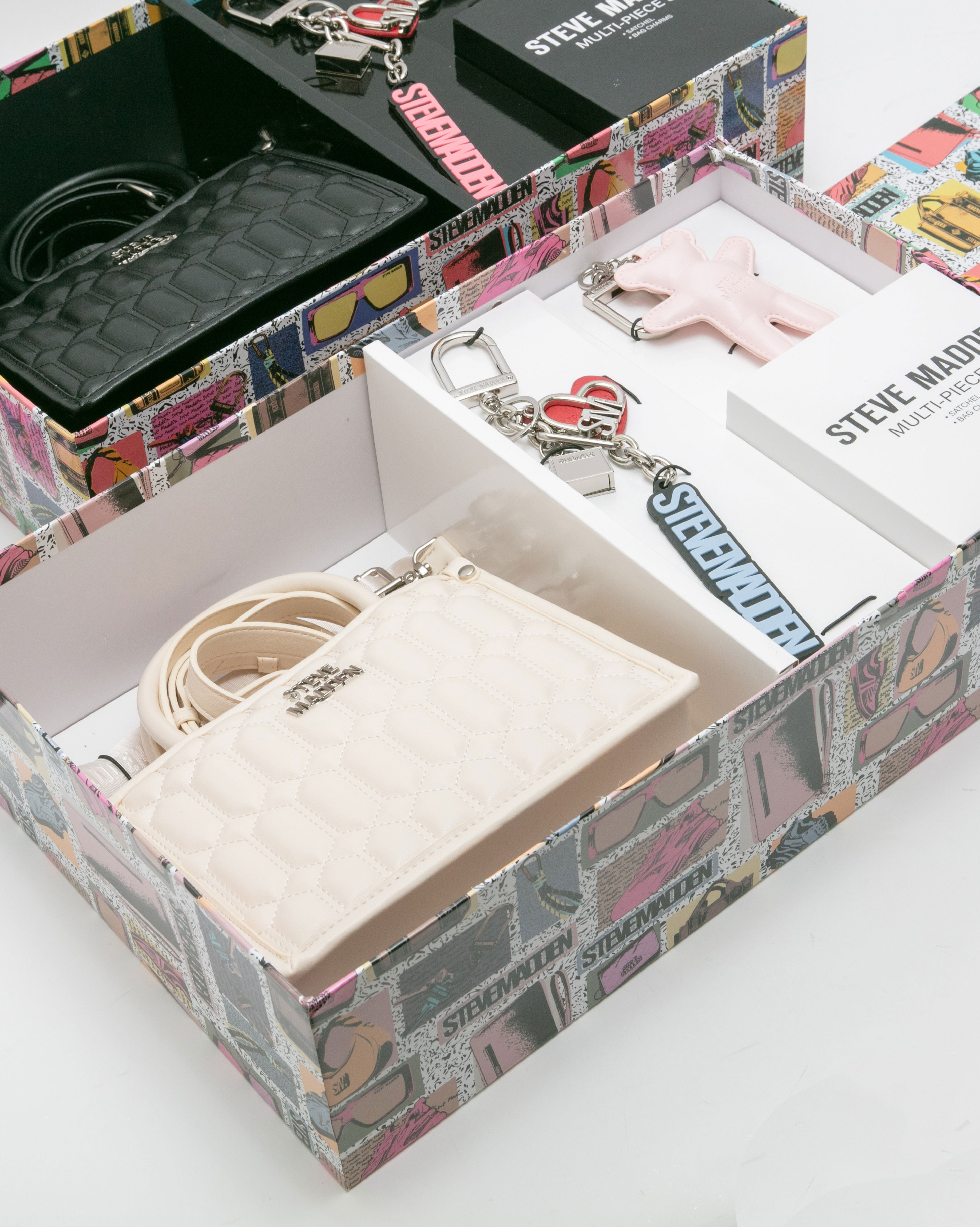 雙吊飾/格紋方形兩用包禮盒-米色