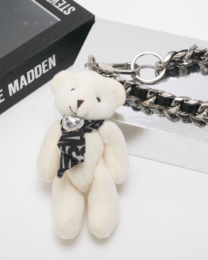 BBEAR-G 毛絨泰迪鍊條吊飾-銀色