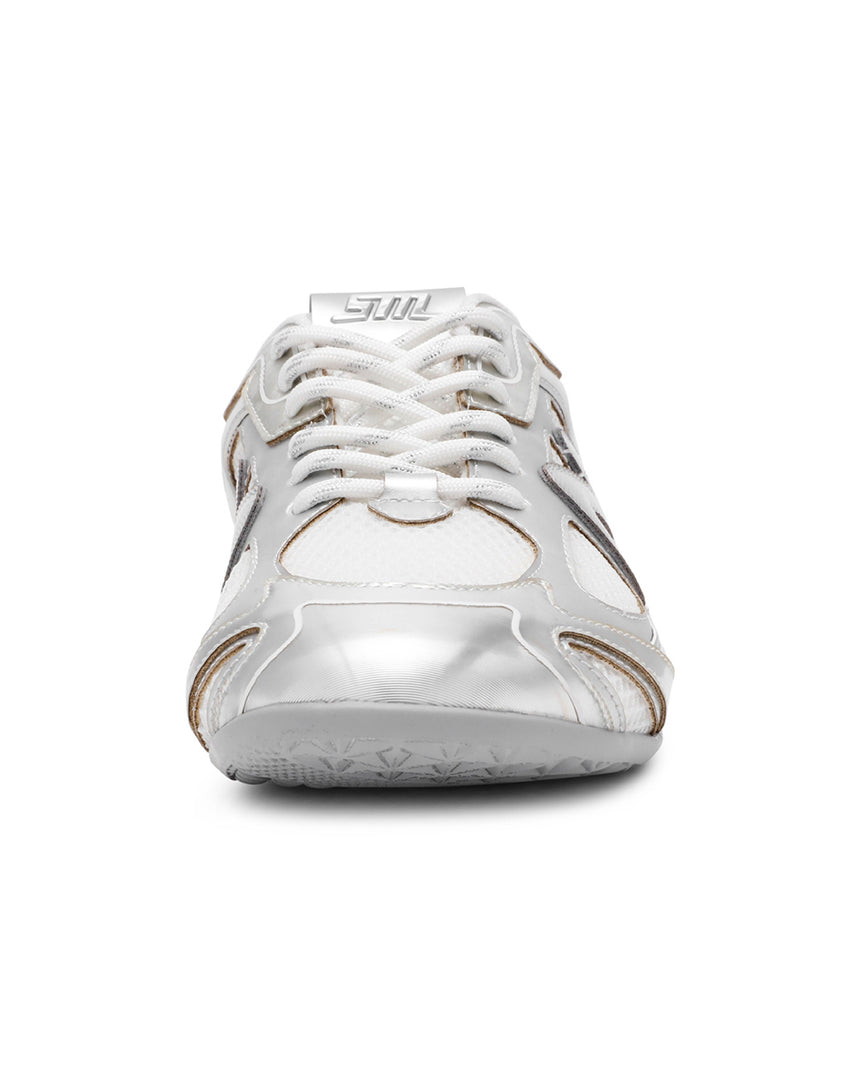 RALLY TIME M字拼接綁帶休閒鞋-銀色