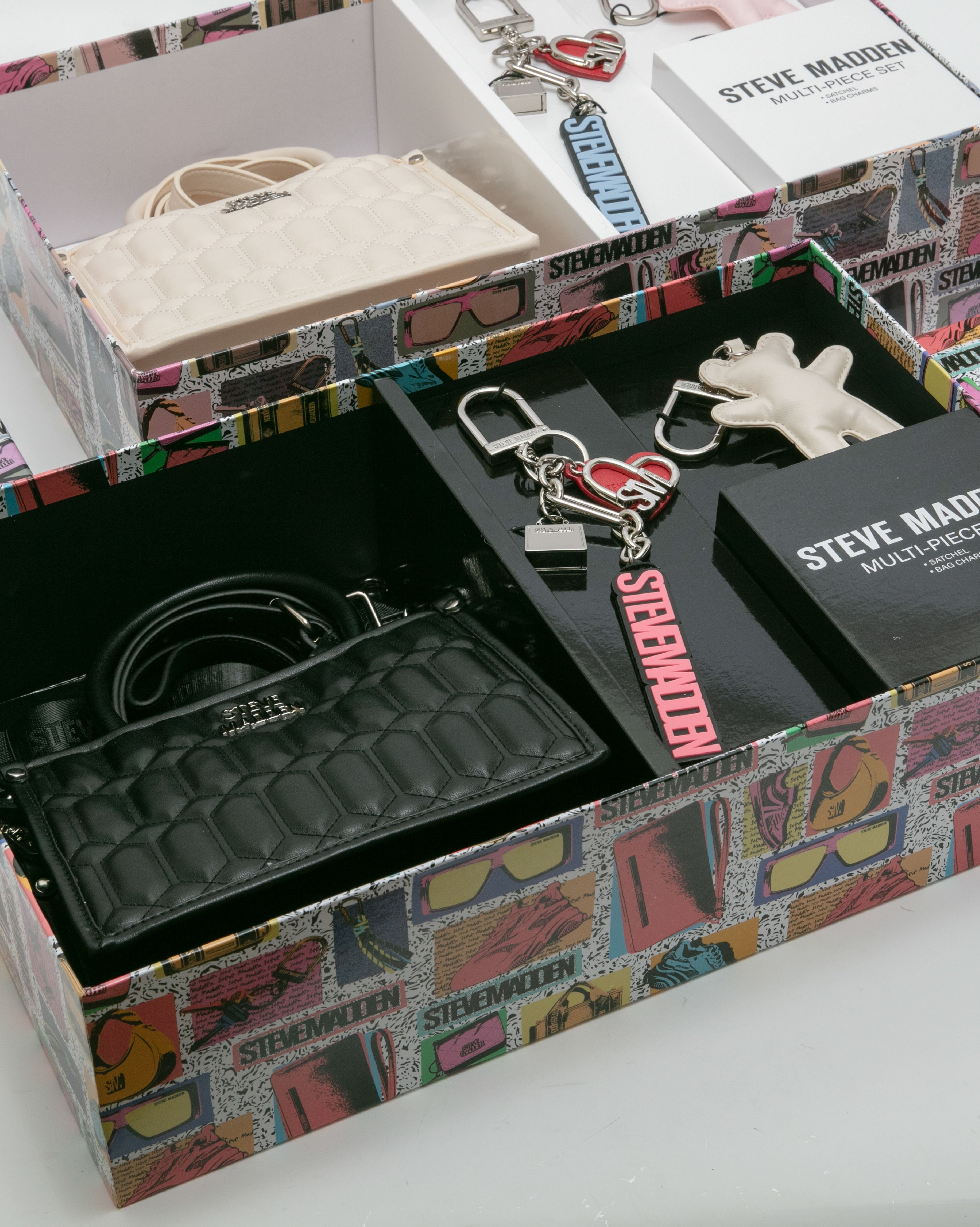 雙吊飾/格紋方形兩用包禮盒-黑色