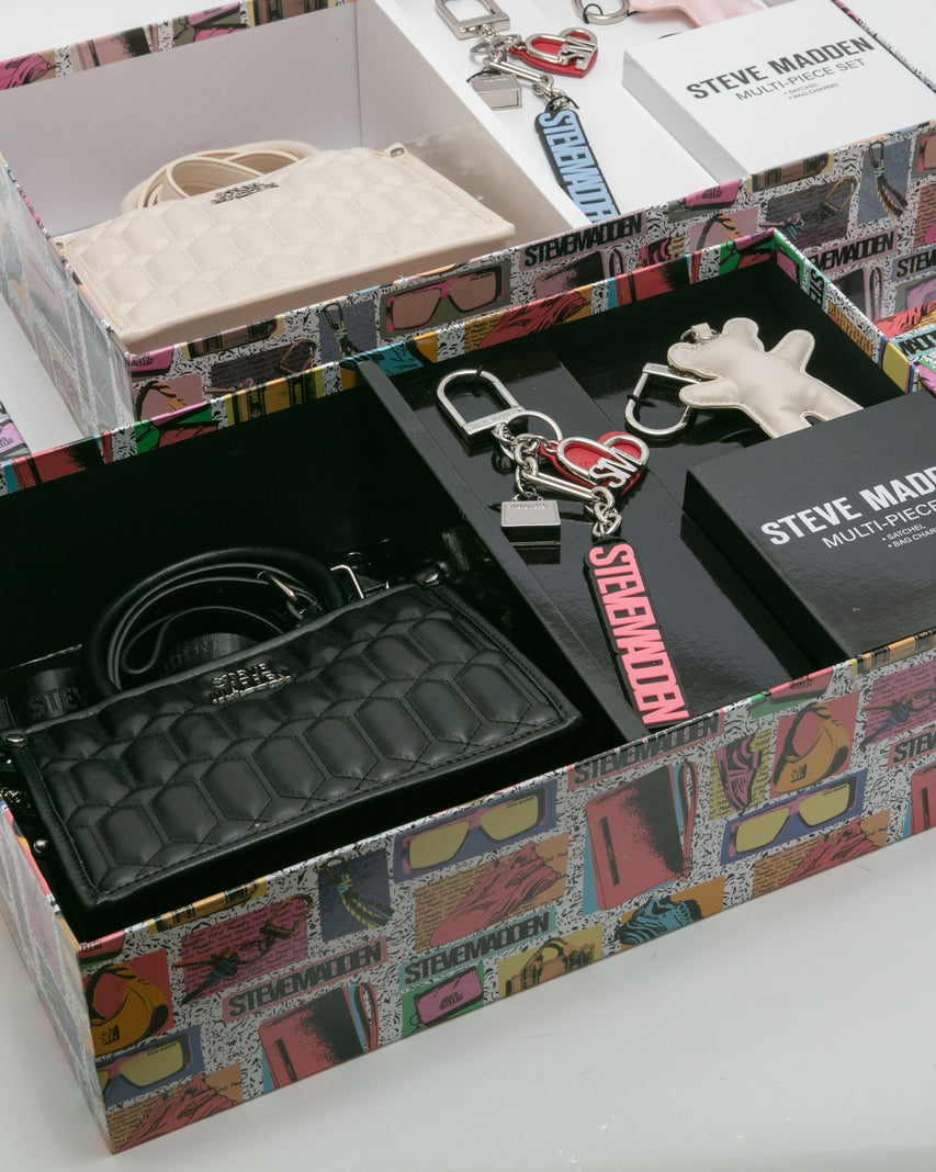 雙吊飾/格紋方形兩用包禮盒-黑色