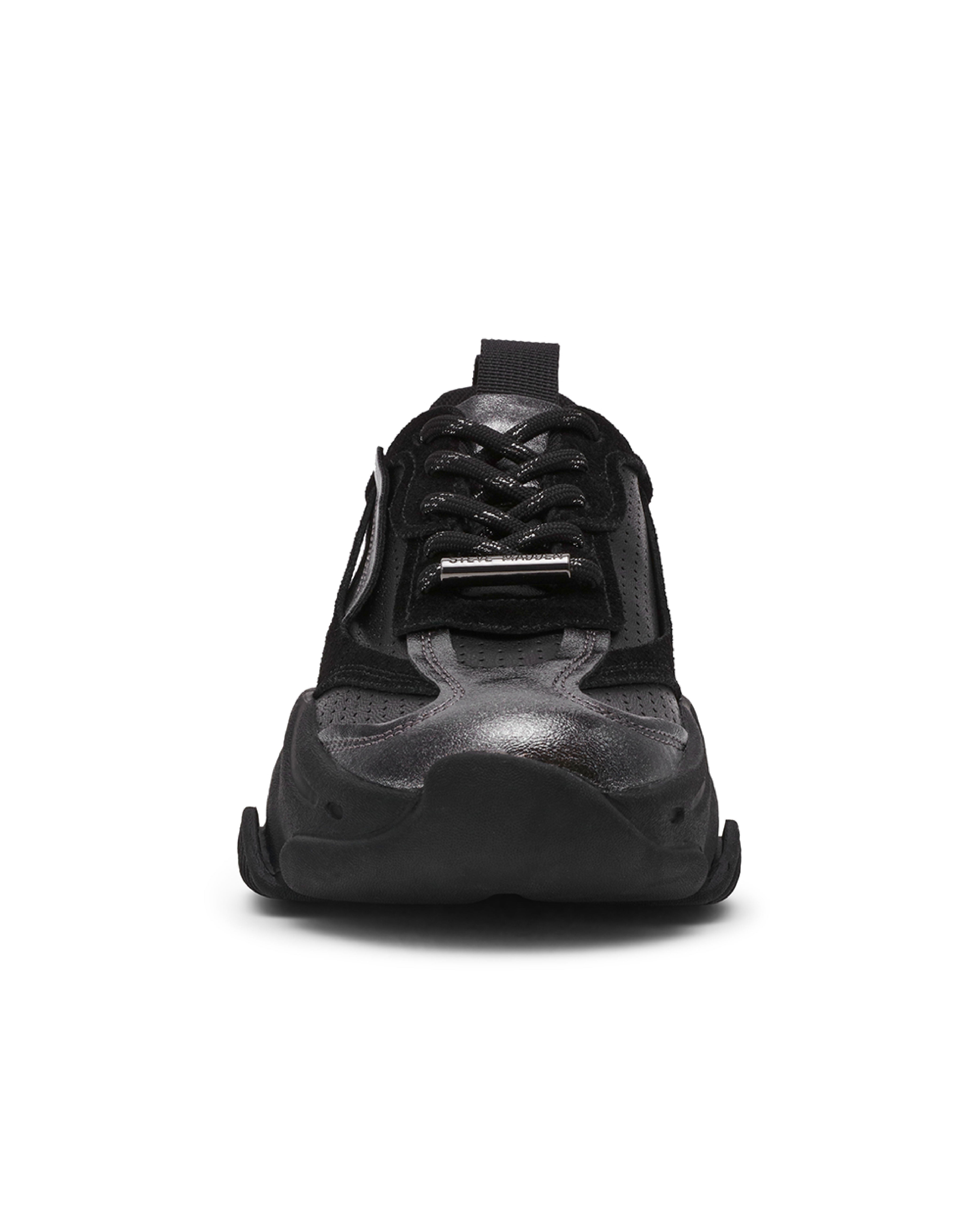 POSSES-PERF 拼接厚底綁帶休閒鞋-黑色