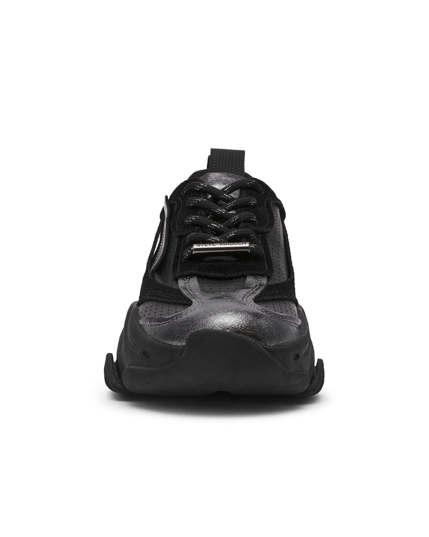 POSSES-PERF 拼接厚底綁帶休閒鞋-黑色