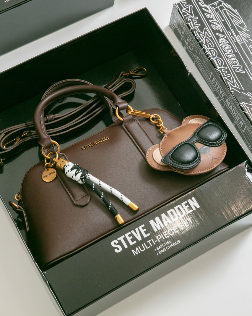 潮流小熊雙吊飾/素面兩用包禮盒-咖啡色