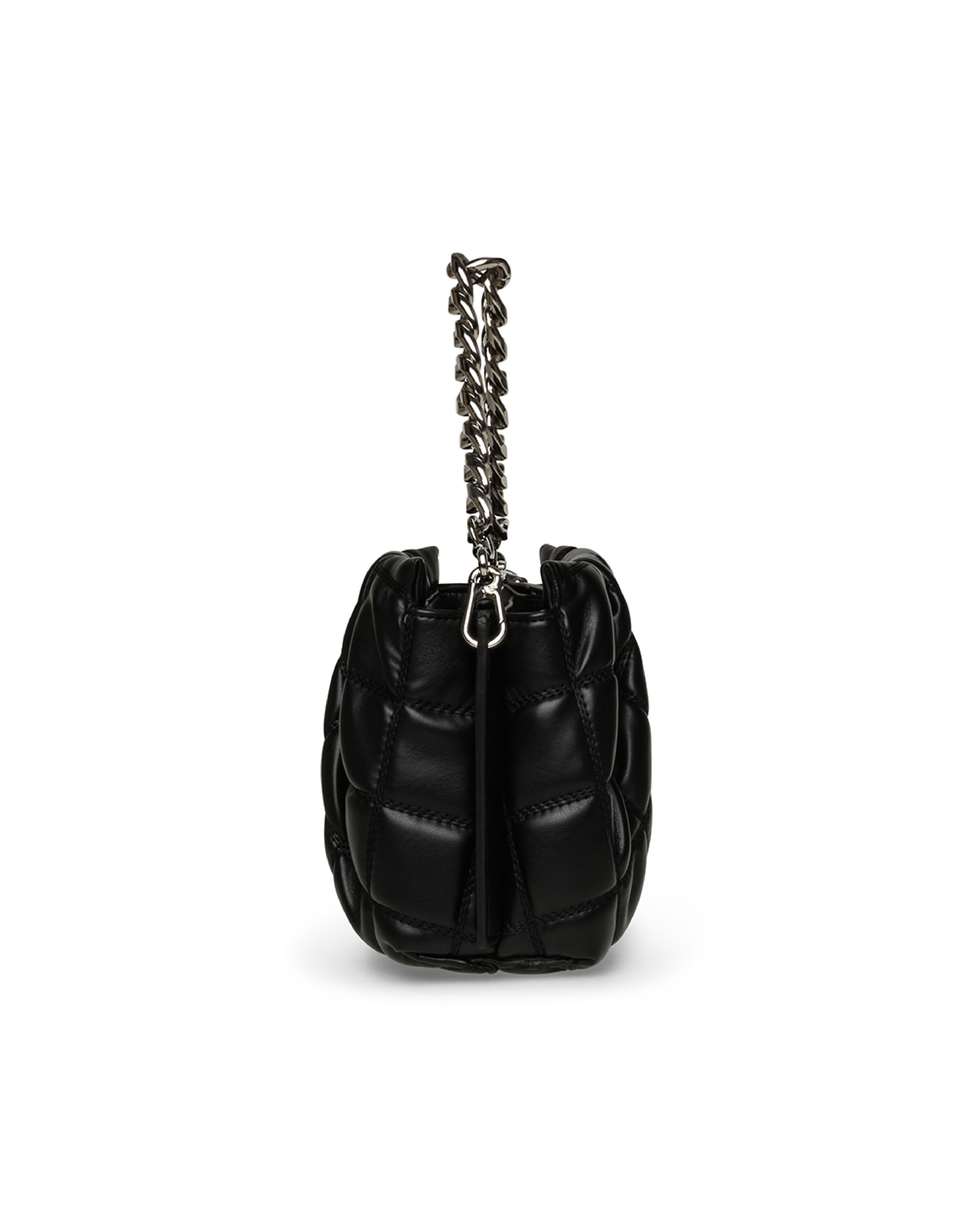 BTANSIES 菱格紋抓皺鍊帶斜背包-黑色