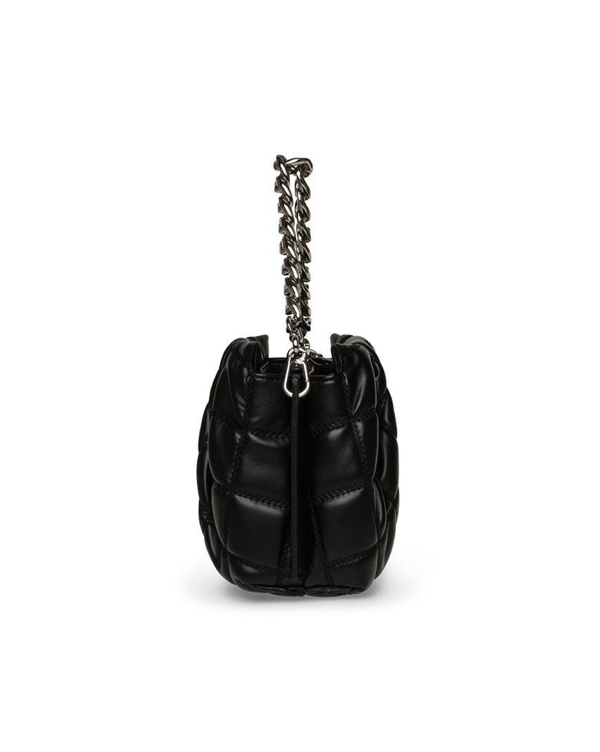 BTANSIES 菱格紋抓皺鍊帶斜背包-黑色