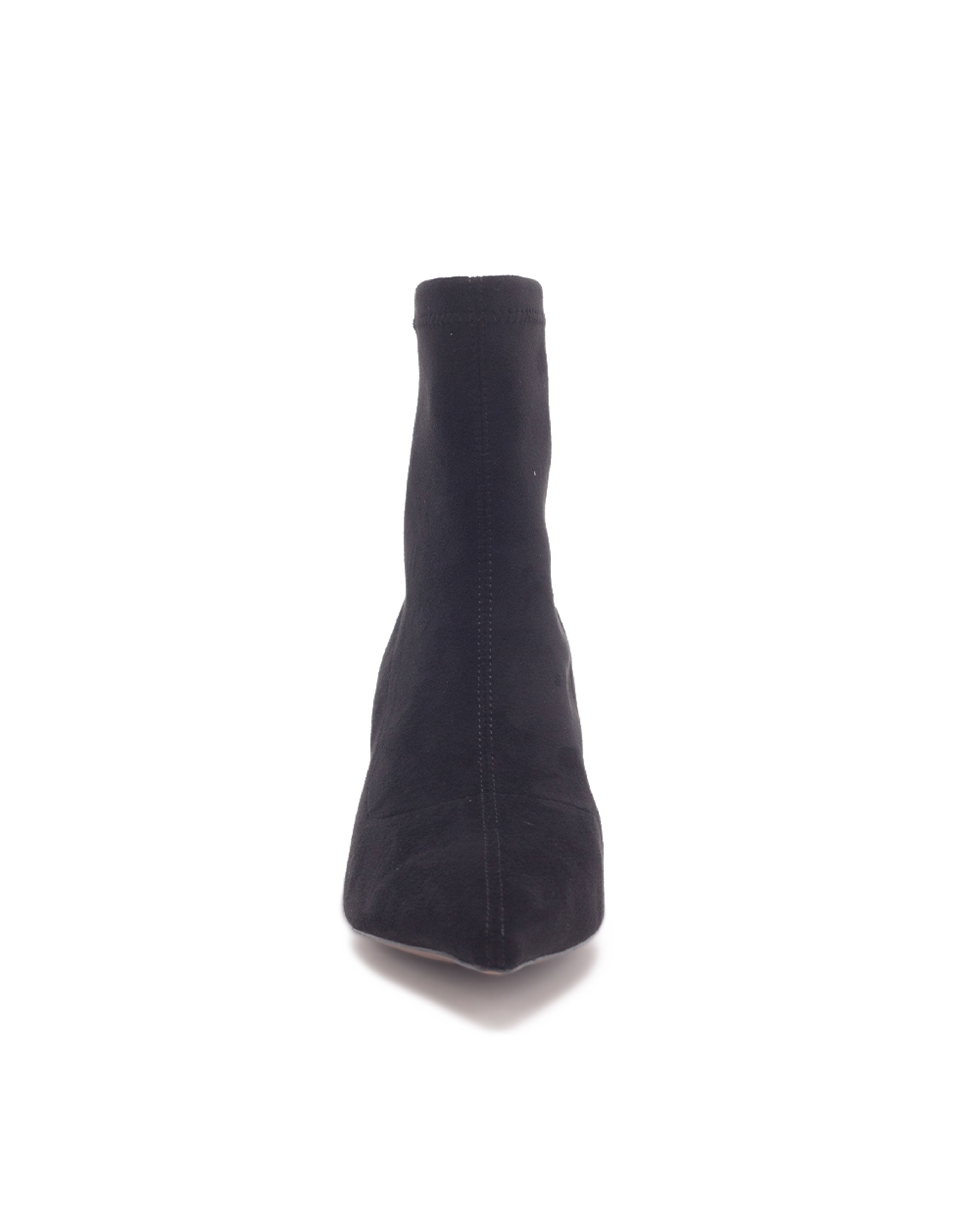 TWKLOE 絨面尖頭粗跟短靴-黑色