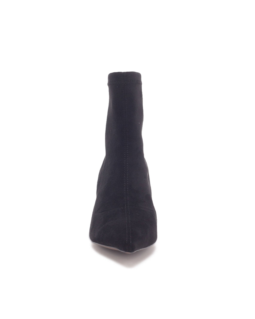 TWKLOE 絨面尖頭粗跟短靴-黑色