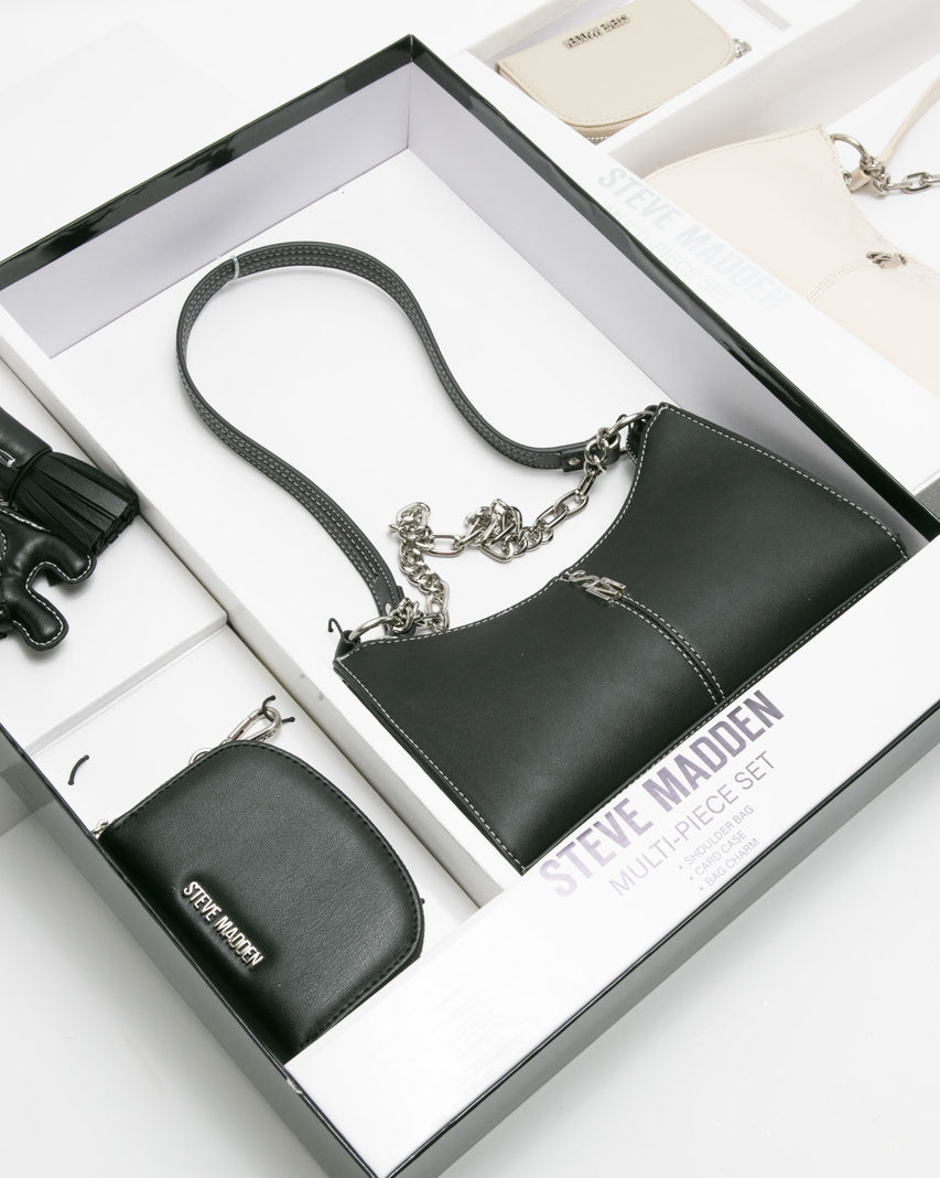 【線上獨家禮盒】雙背帶腋下包/零錢包三件禮盒組-黑色