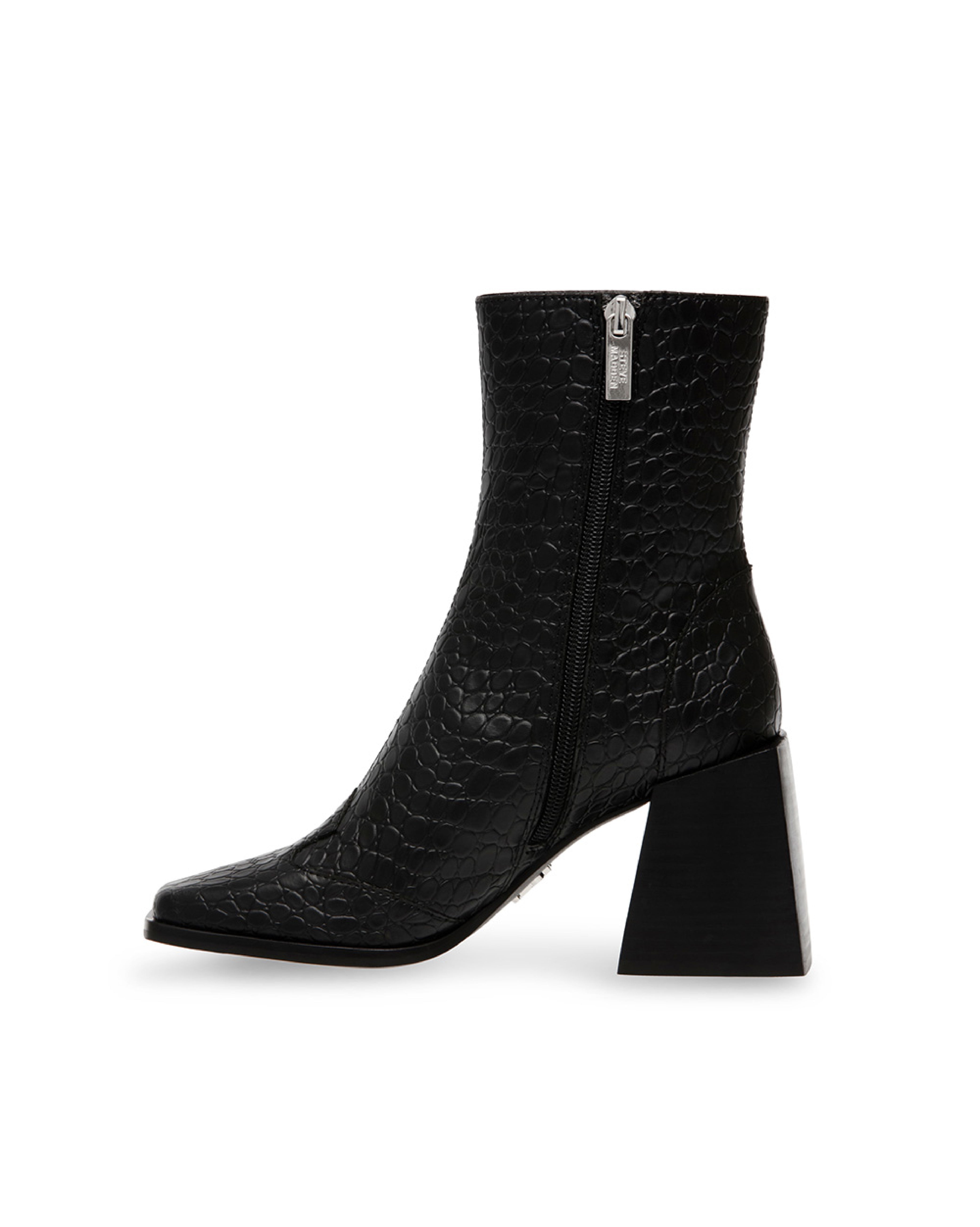DUCHESS 蛇紋小方頭厚底靴-黑色