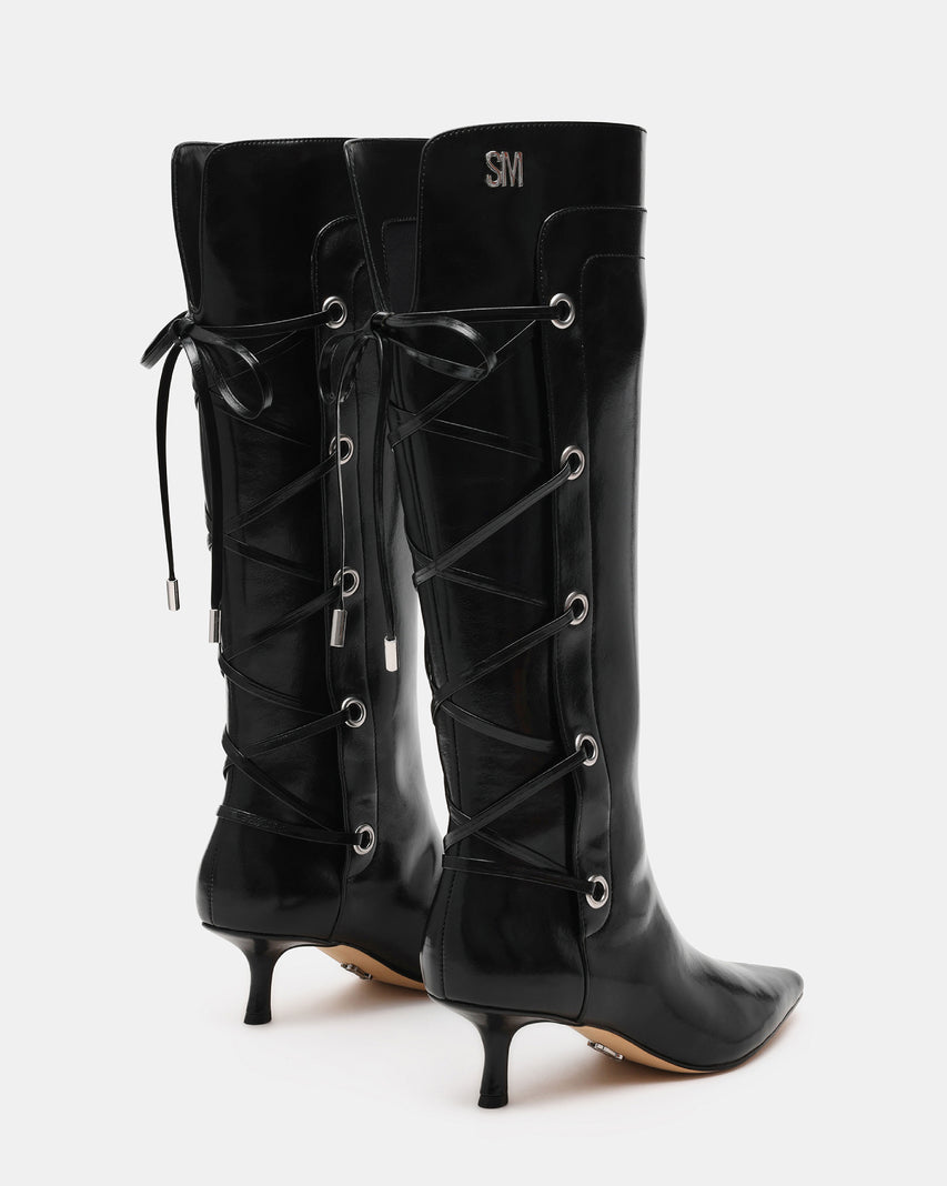 BALLPARK 後綁帶造型細跟長靴-黑色