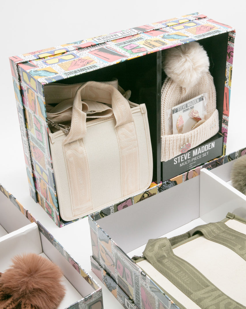 LOGO寬帶兩用包/潮流徽章毛帽禮盒-米色