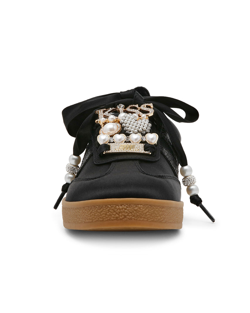 DEGREE-P 緞面M字串飾造型德訓鞋-黑色