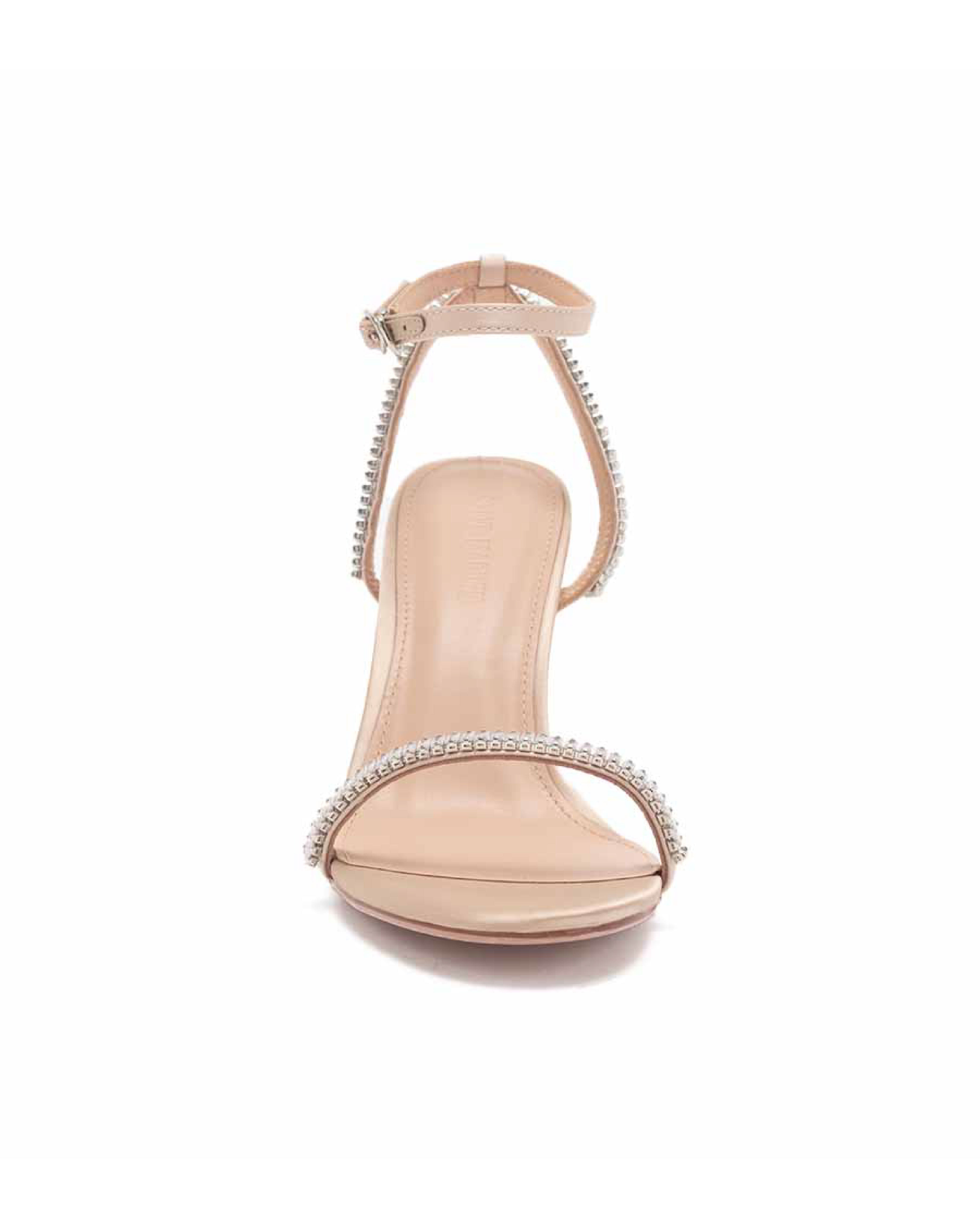 TWJANET 奢華閃鑽繞踝一字帶涼跟鞋-金色