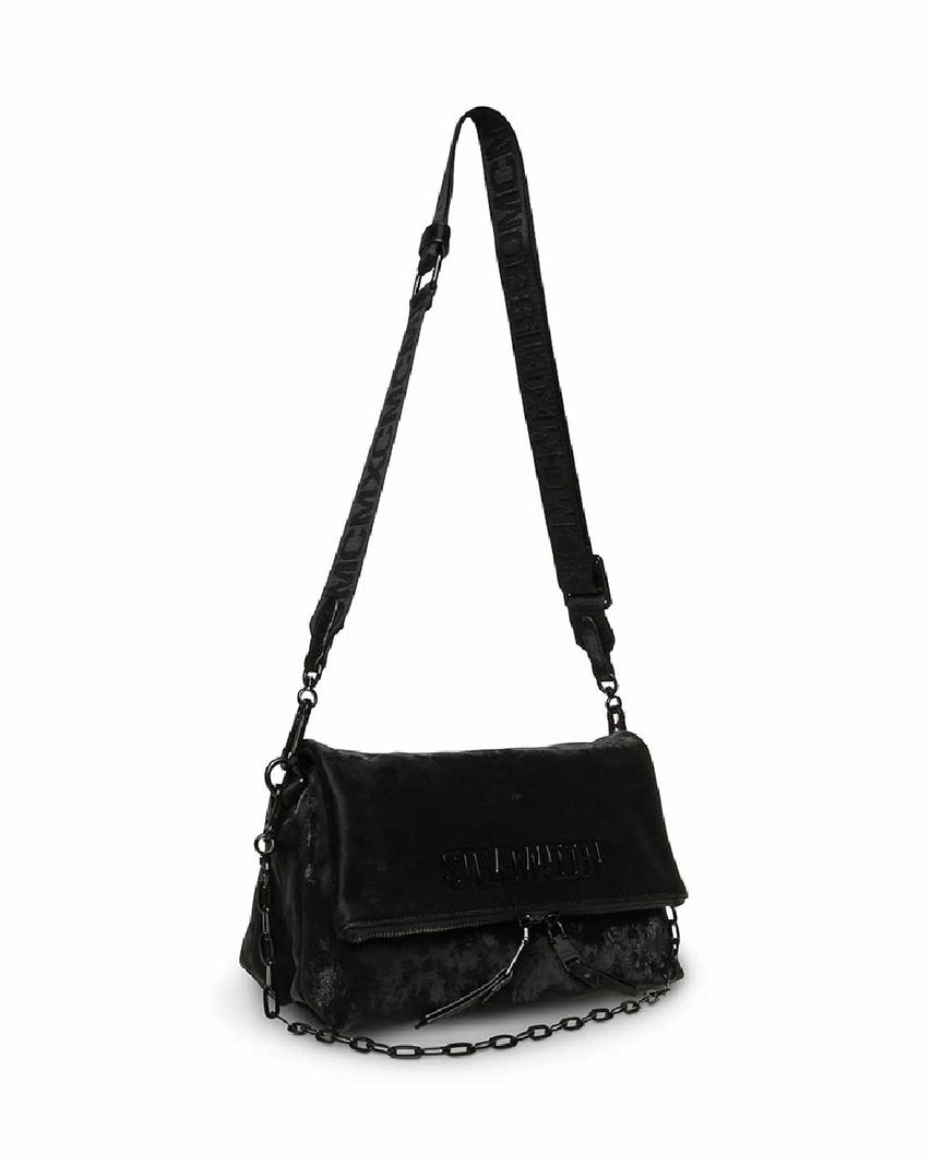 BDORCY-V 翻蓋素面寬帶斜背包-黑色